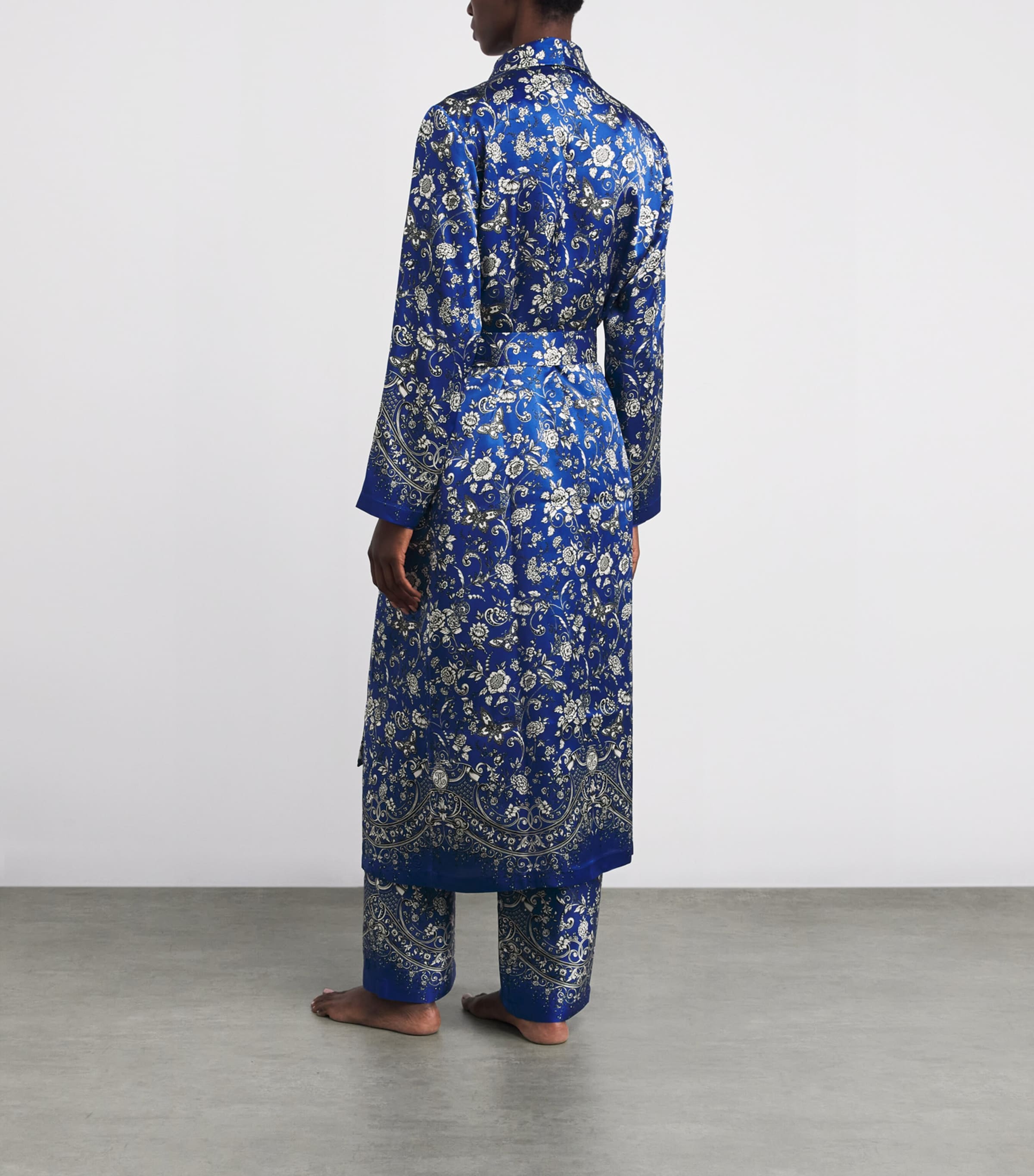 Harrods Womens Silk Butterfly Robe Blue Image 3