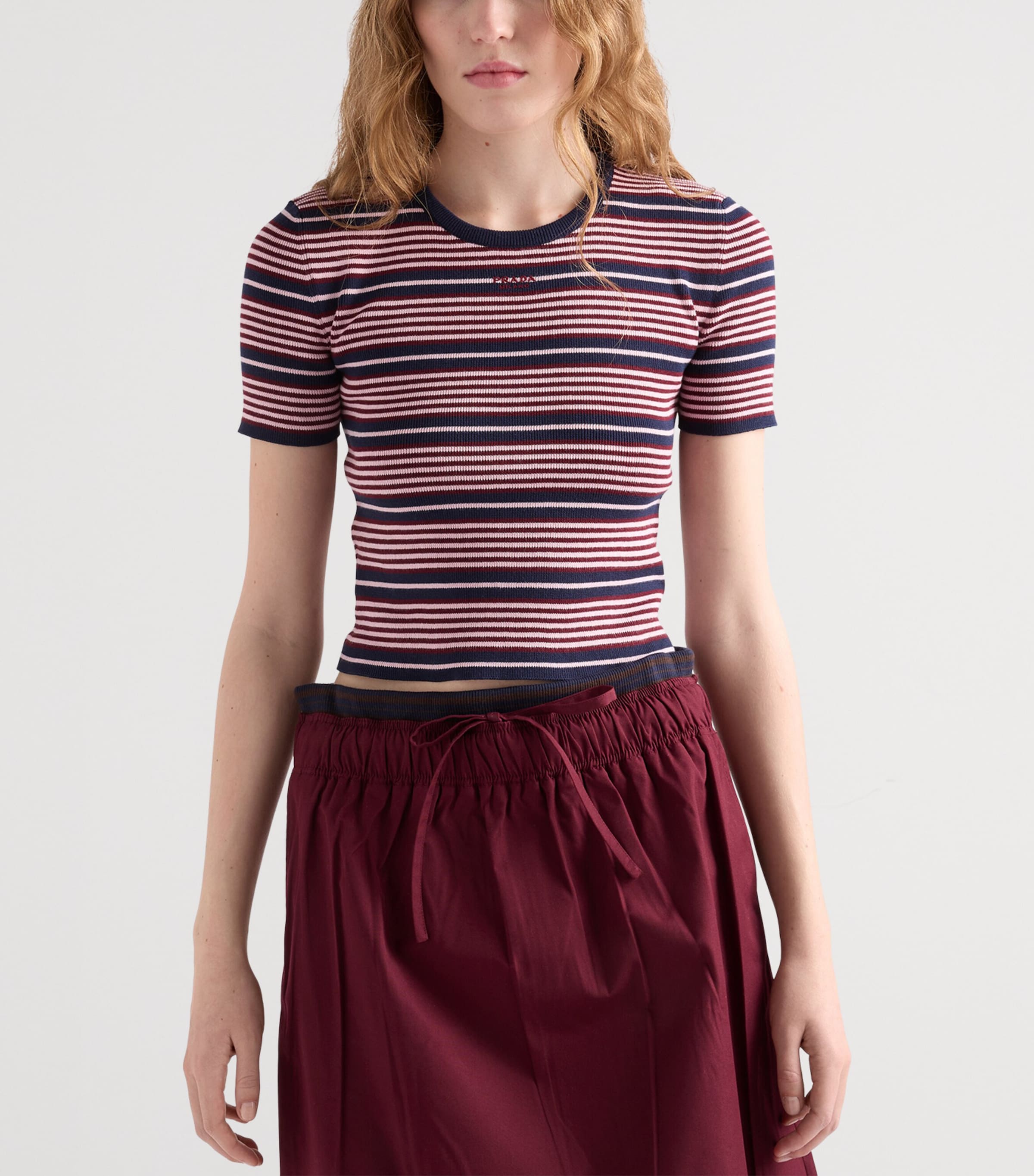 Prada Womens Stretch-Cotton Stripe T-Shirt Image 3