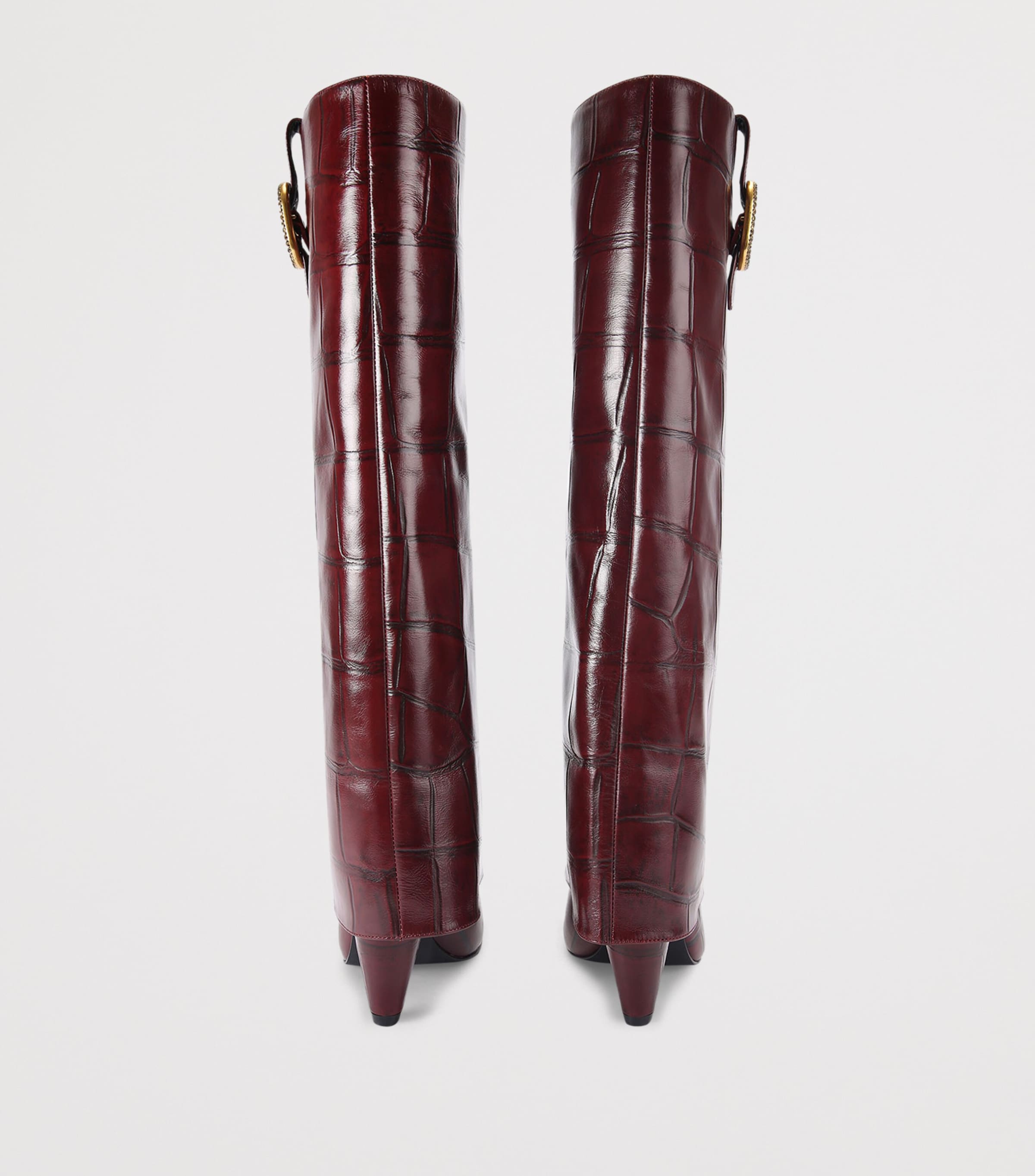 Leather Fold Over Knee-High Boots WINE Image 2