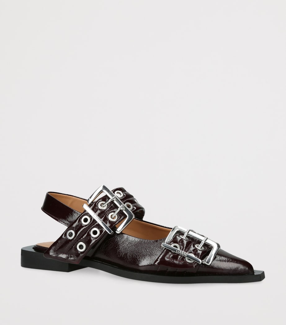 Leather Buckle Ballet Flats RED/DARK Image 3