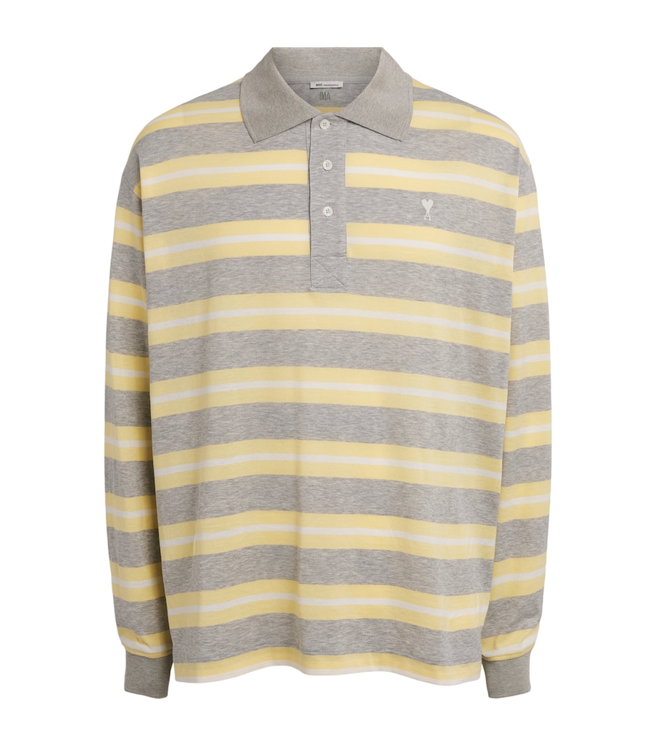 AMI Paris Mens Oversized Stripe Polo Shirt Grs Chn/junblnc Image 1