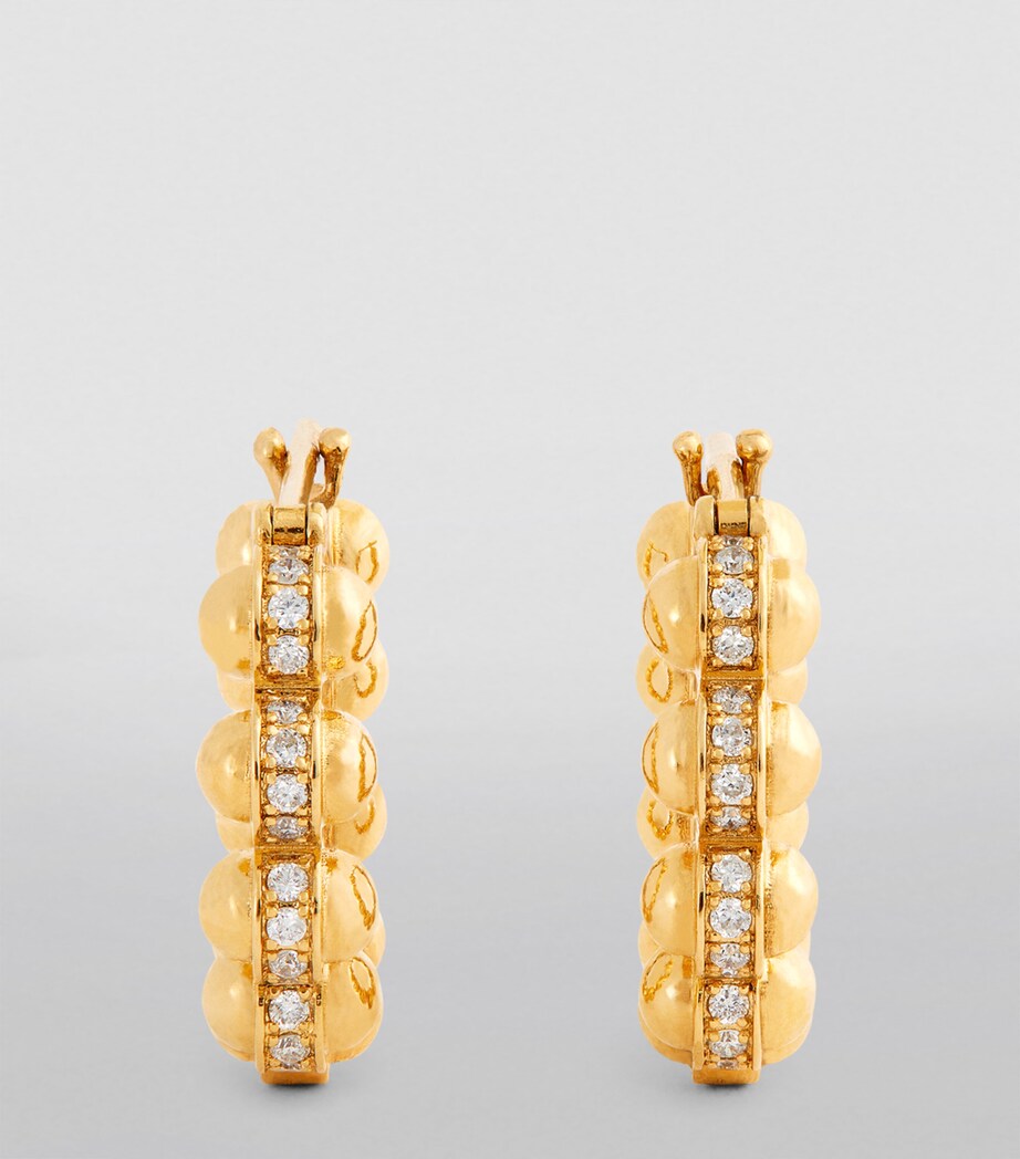 Small Yellow Gold and Diamond Atoms Hoop Earrings YELLOW GOLD Image 2