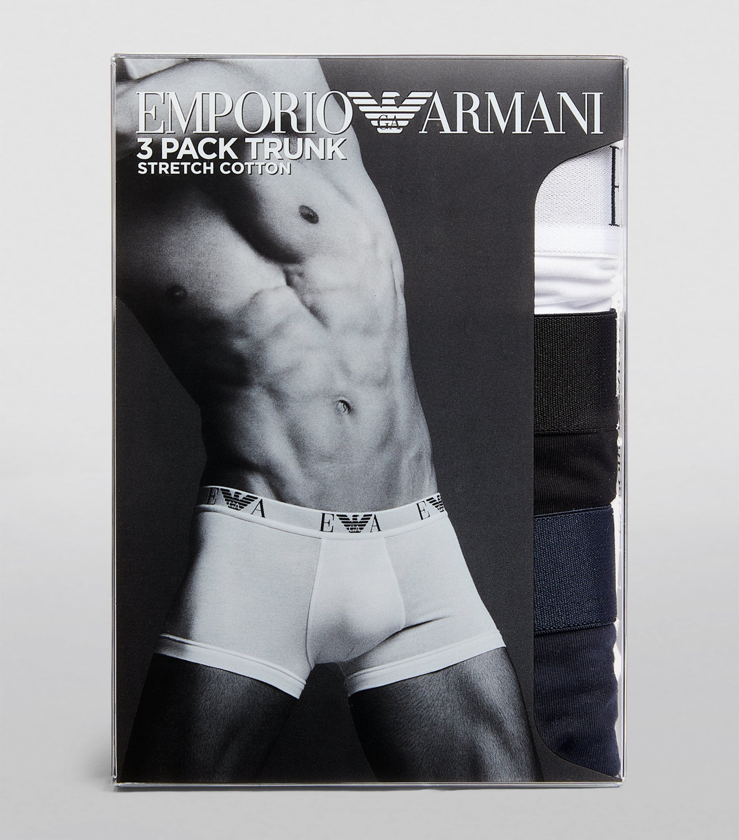 Stretch-Cotton Eagle Monogram Trunks (Pack of 3) 56110 BLKWHTBLU Image 3