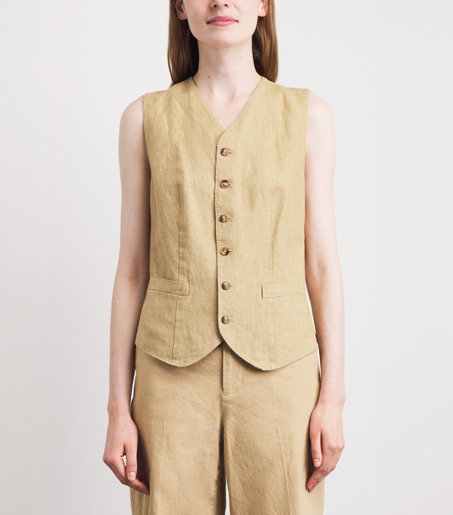 Polo Ralph Lauren Womens Linen-Blend Waistcoat Classic Camel Image 4