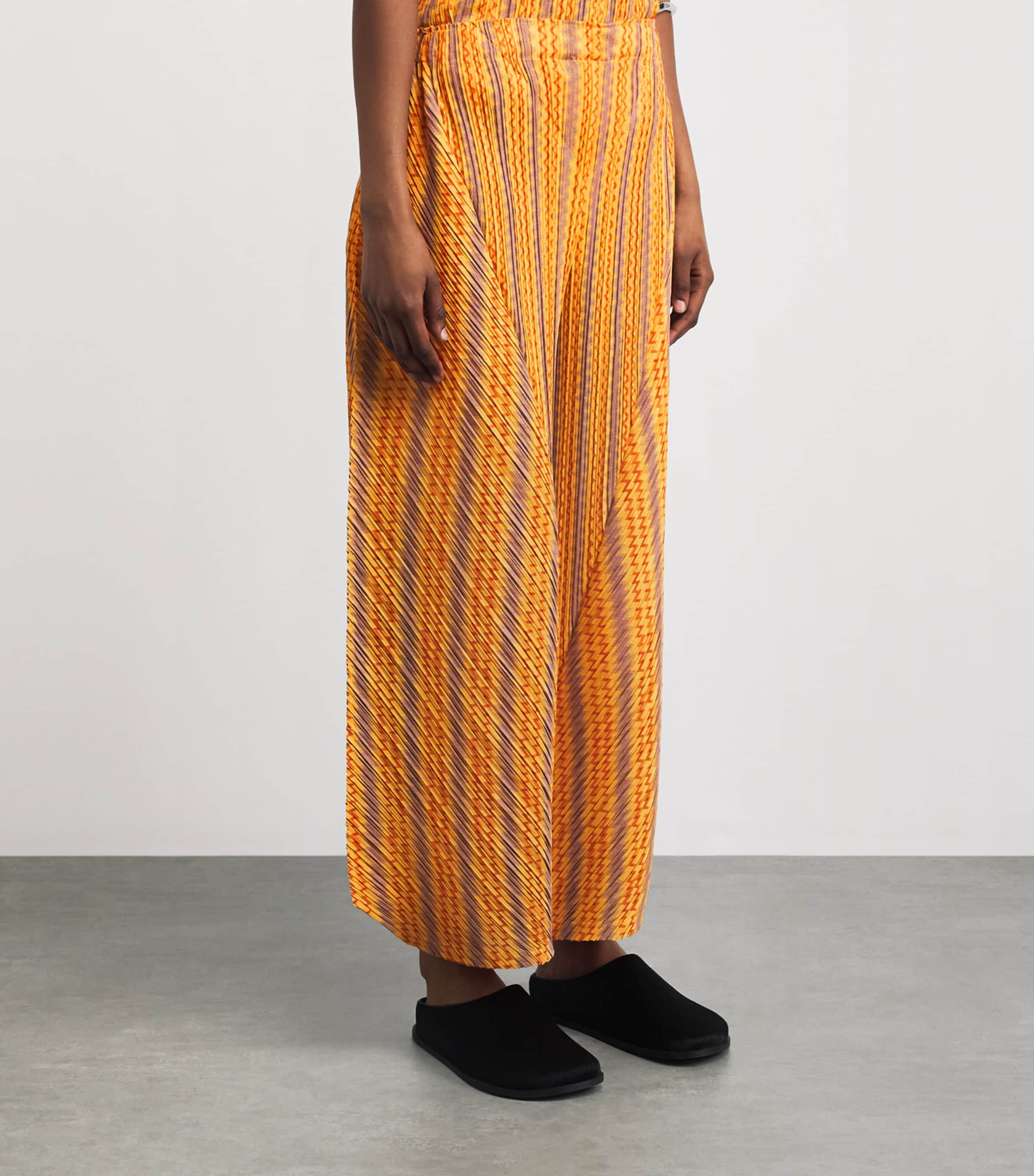 Pleats Please Issey Miyake Womens Cotton-Blend Zigzag Trousers Yellow Orange Image 4
