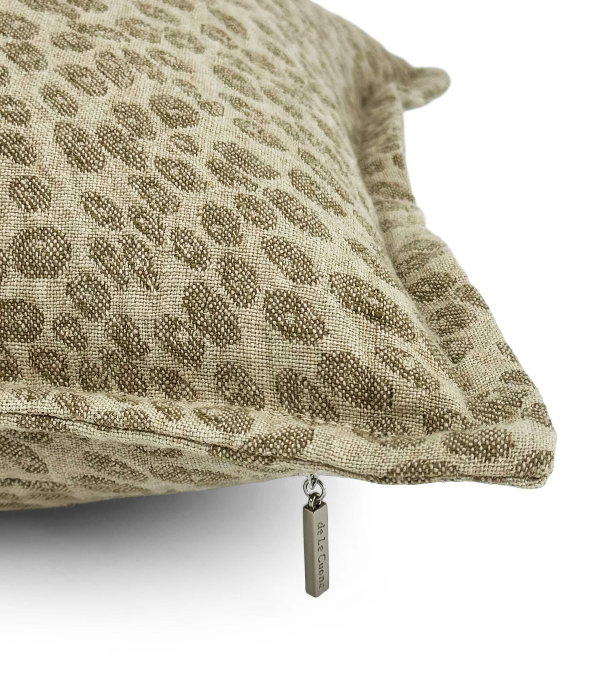De Le Cuona Linen Leopard Kanoko Cushion (35cm x 60cm) Celadon Image 2