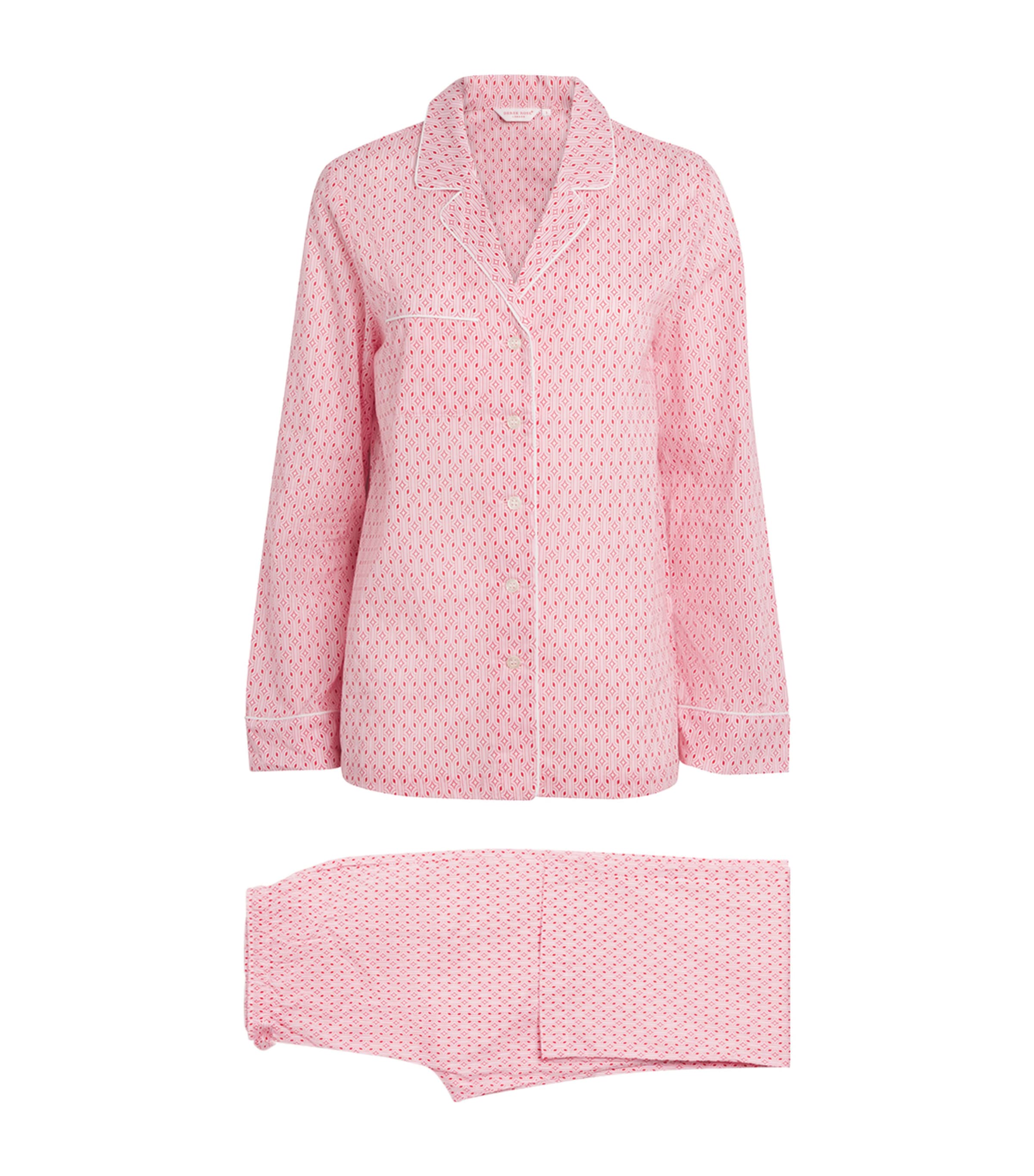 Derek Rose Cotton Geometric Print Nelson Pyjama Set In Pink