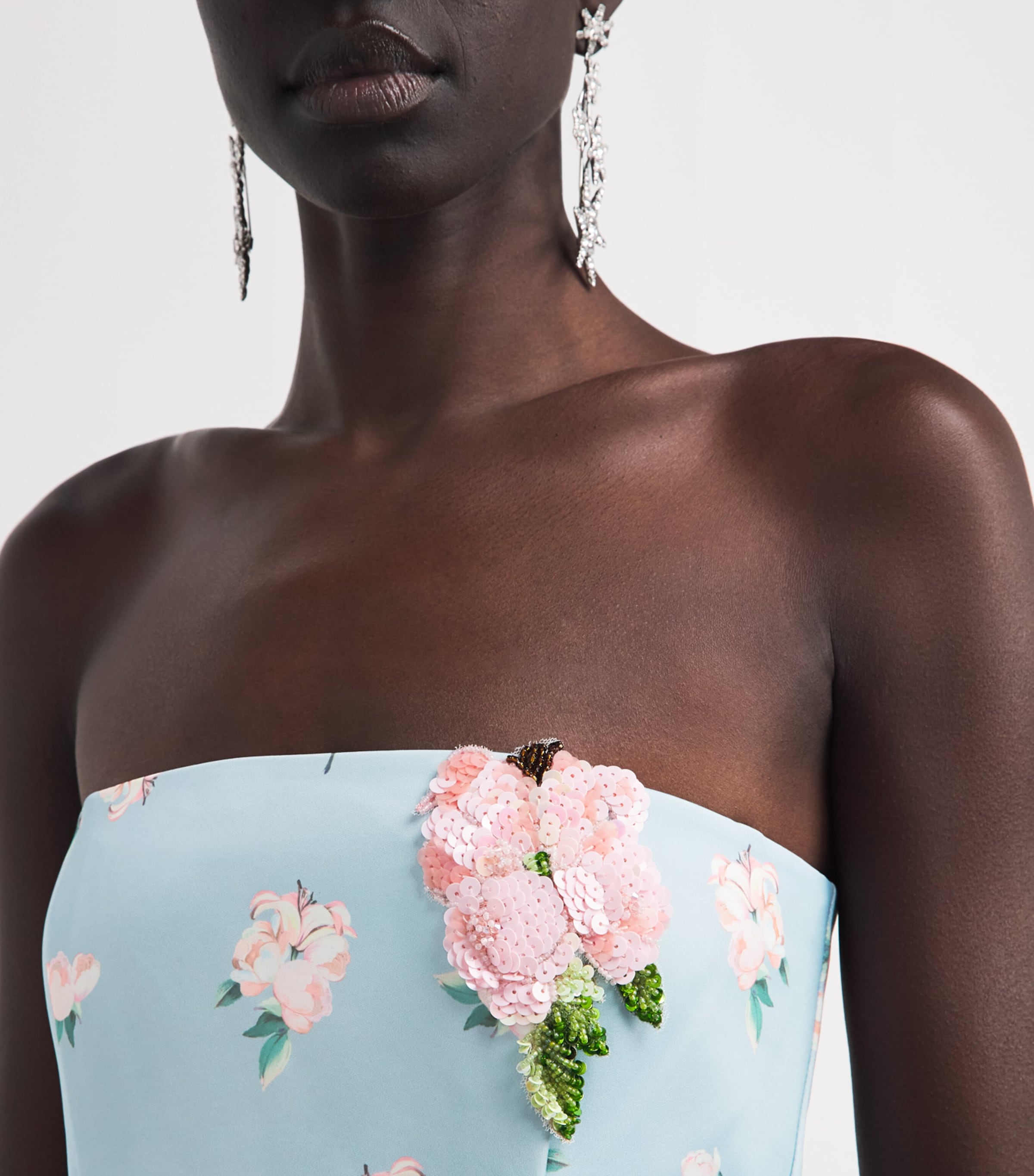 LEO LIN Womens Floral Nora Strapless Gown Ditsy Floral Blue Image 3