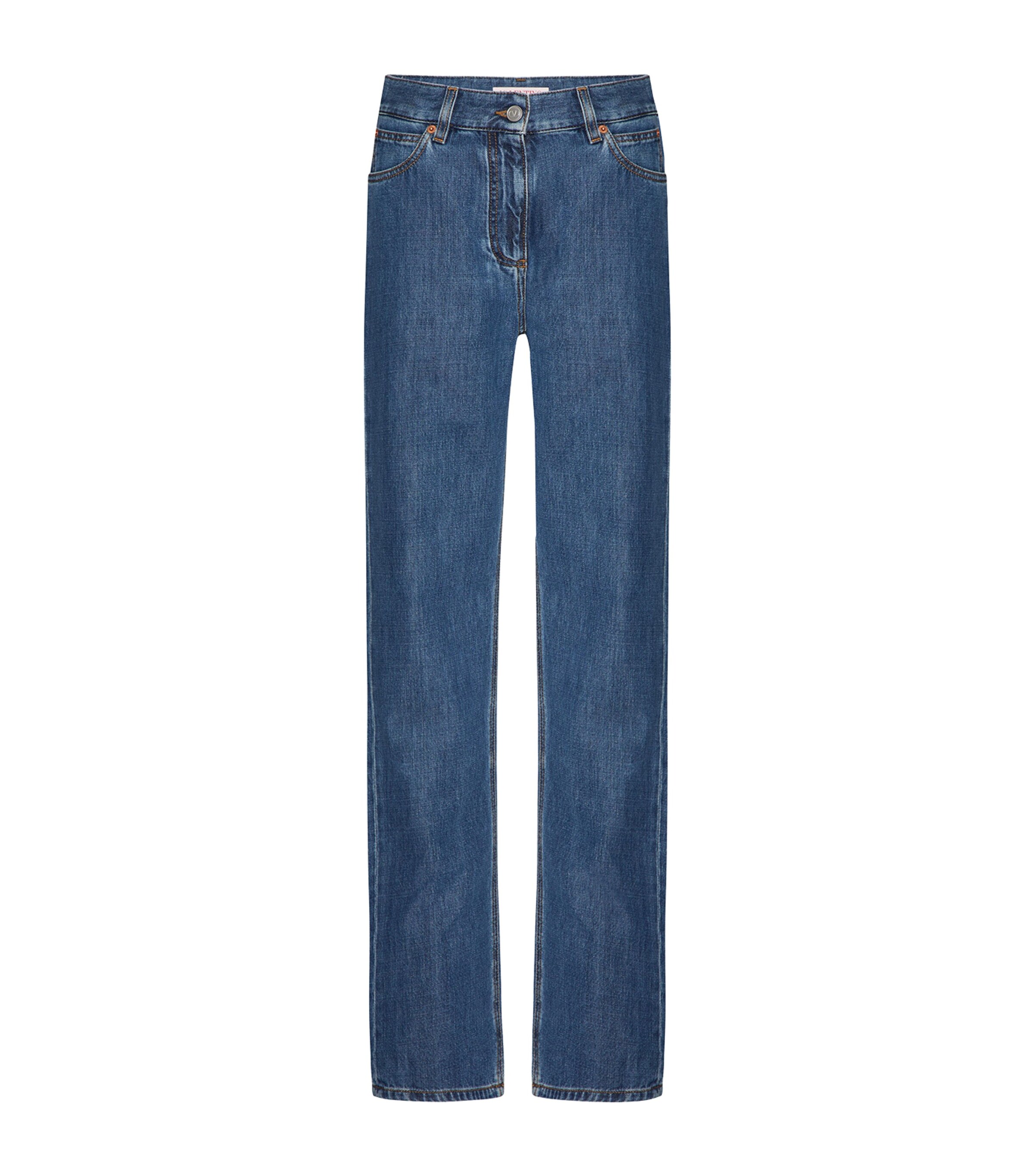 Valentino Mid-rise Straight Leg Cotton Jeans In Blue