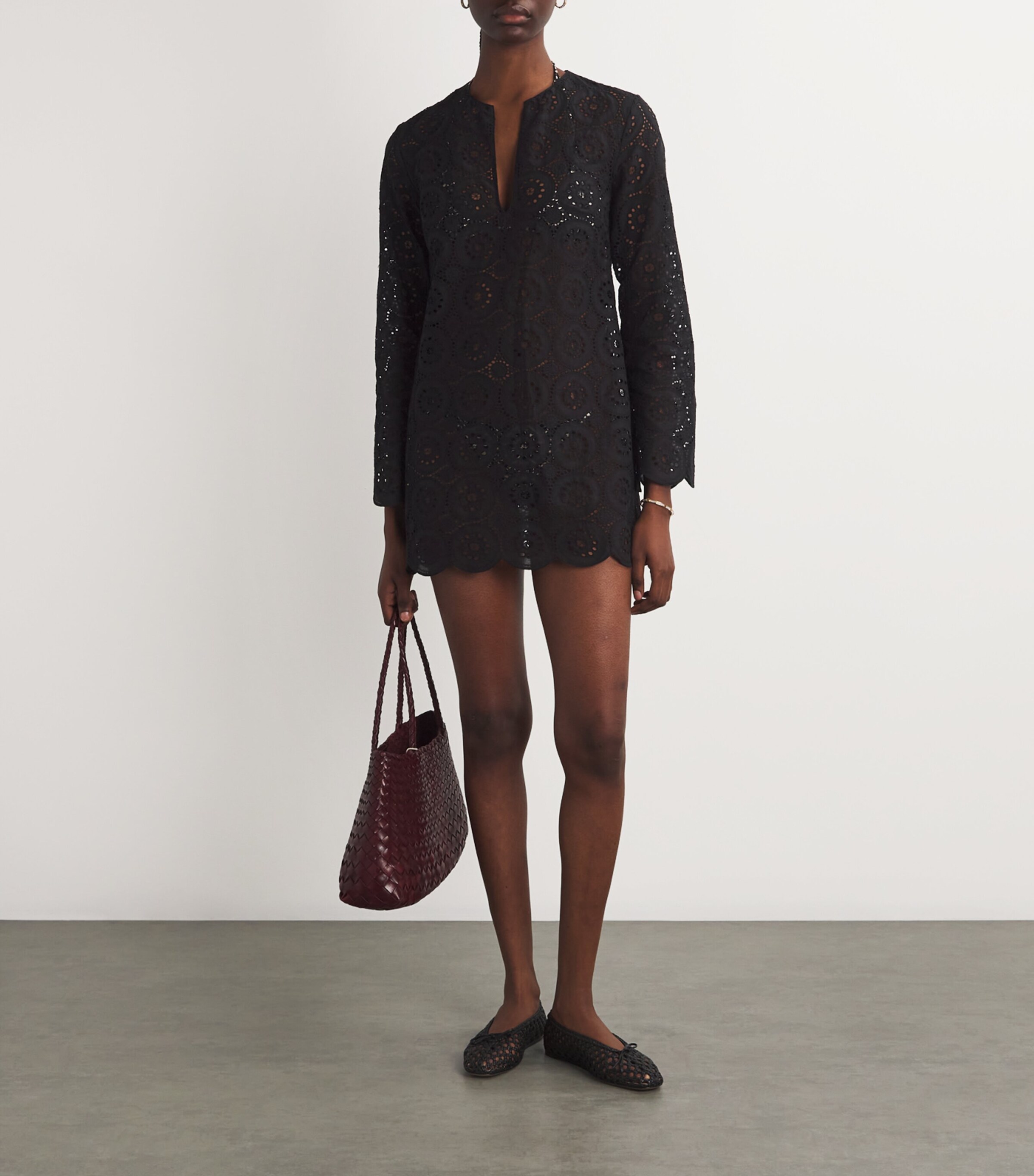 Matteau Womens Broderie Anglaise Tunic Mini Dress Black Blk Image 2