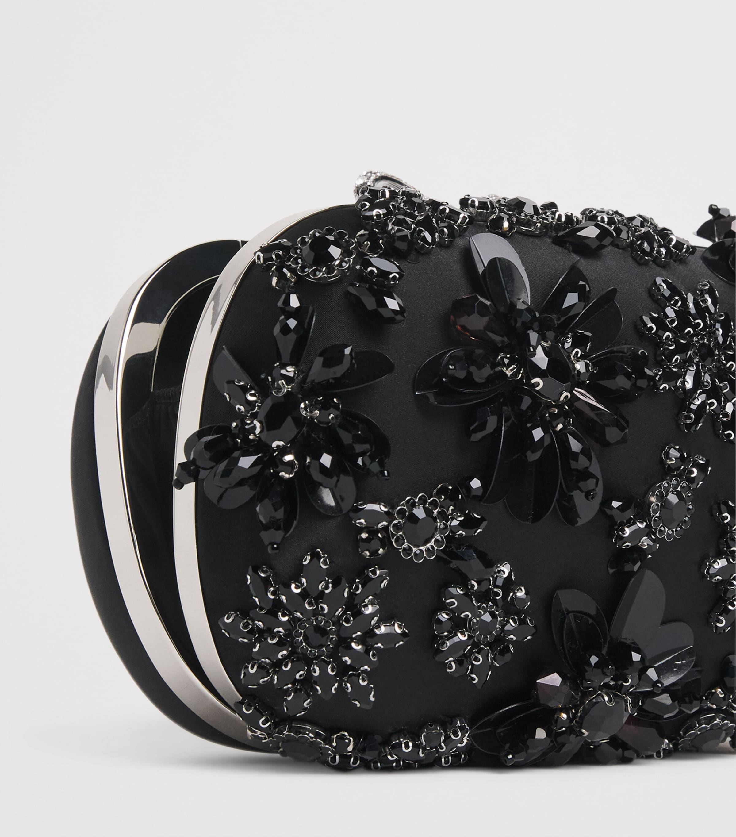 Satin Crystal-Embellished Clutch Bag BLACK Image 4