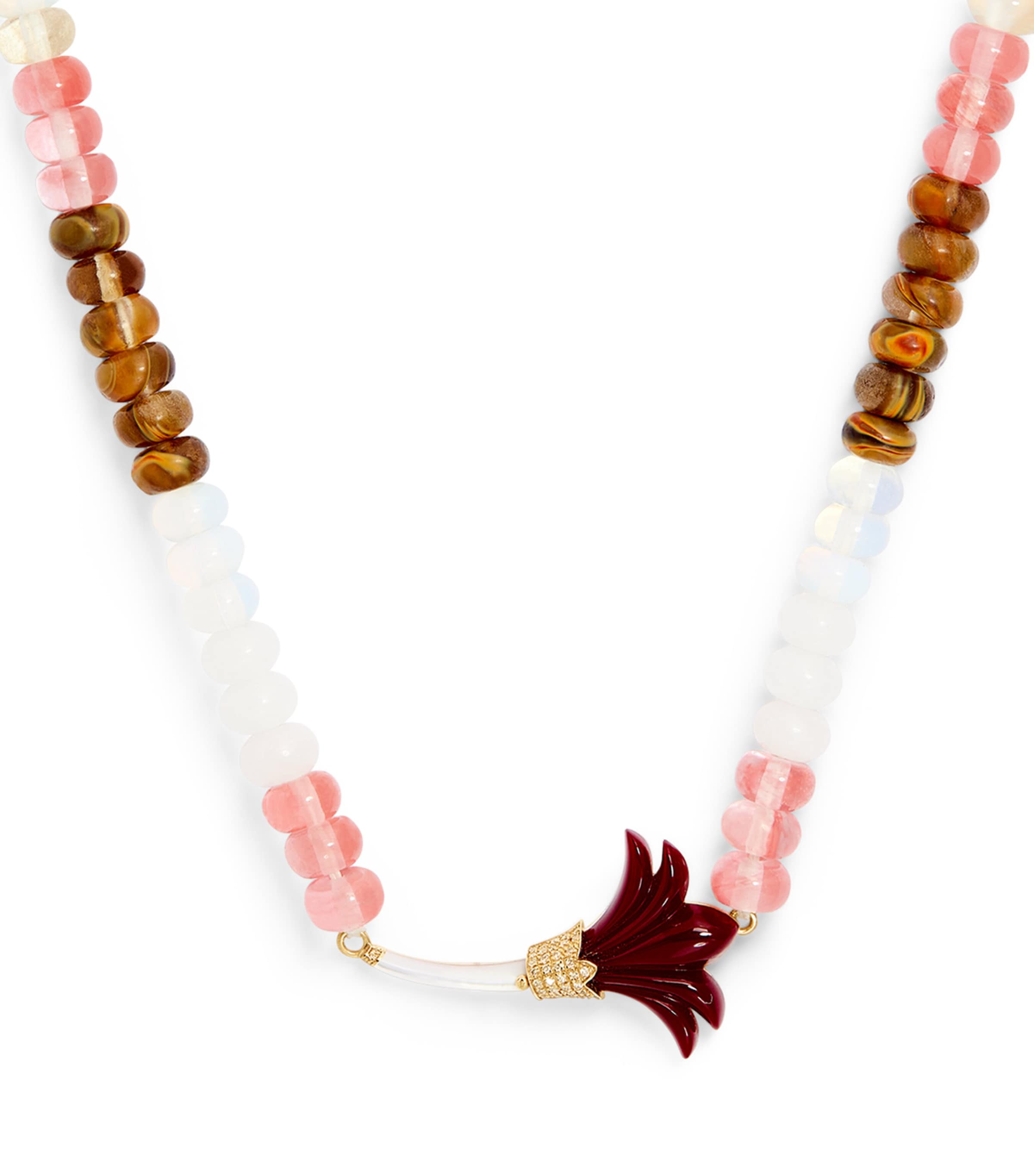 L'atelier Nawbar Yellow Gold, Diamond And Mother-of-pearl Psychedeliah Beaded Necklace In Burgundy