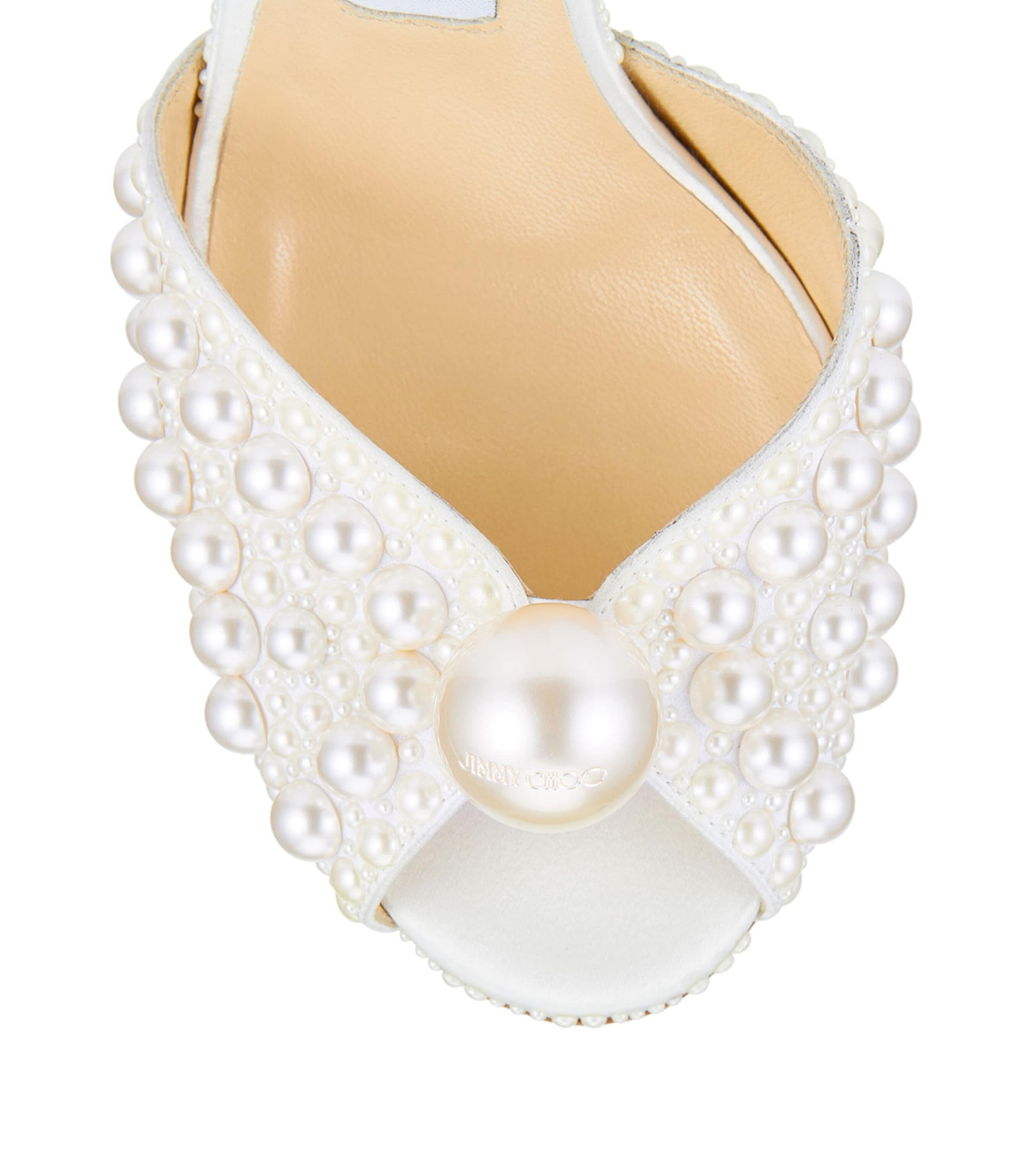 JIMMY CHOO Sacora 100 パール付き サテン・サンダル Sacora 100 | Bridal White Satin Sandals | JIMMY CHOO UK
