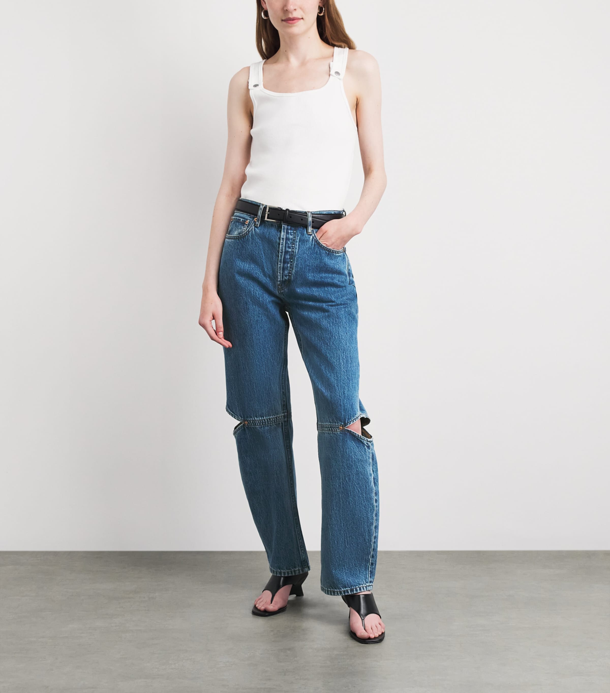 STILL HERE Womens Cut-Out Cowgirl Straight Jeans Classic Blue Image 2