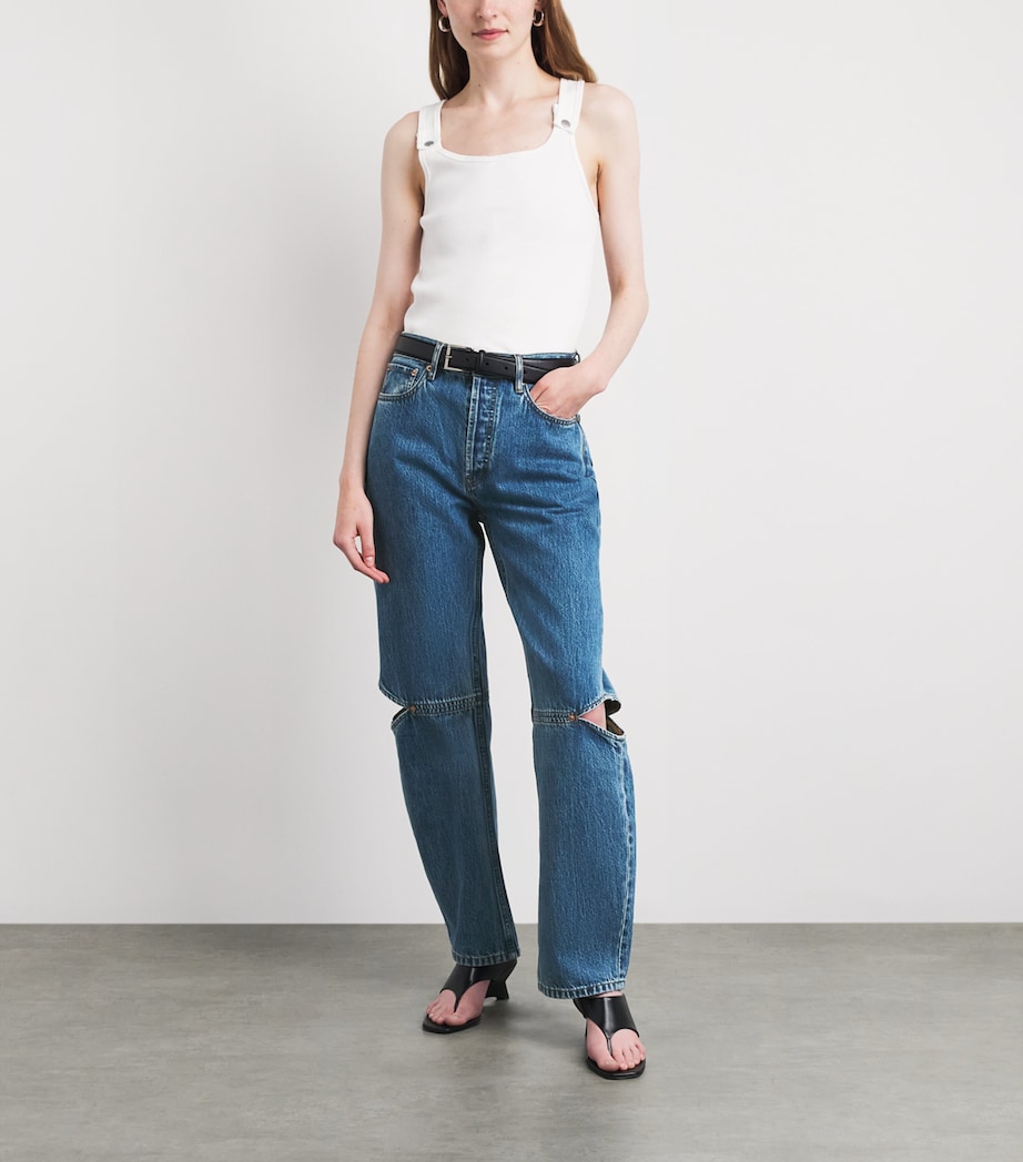 STILL HERE Womens Cut-Out Cowgirl Straight Jeans Classic Blue Image 2
