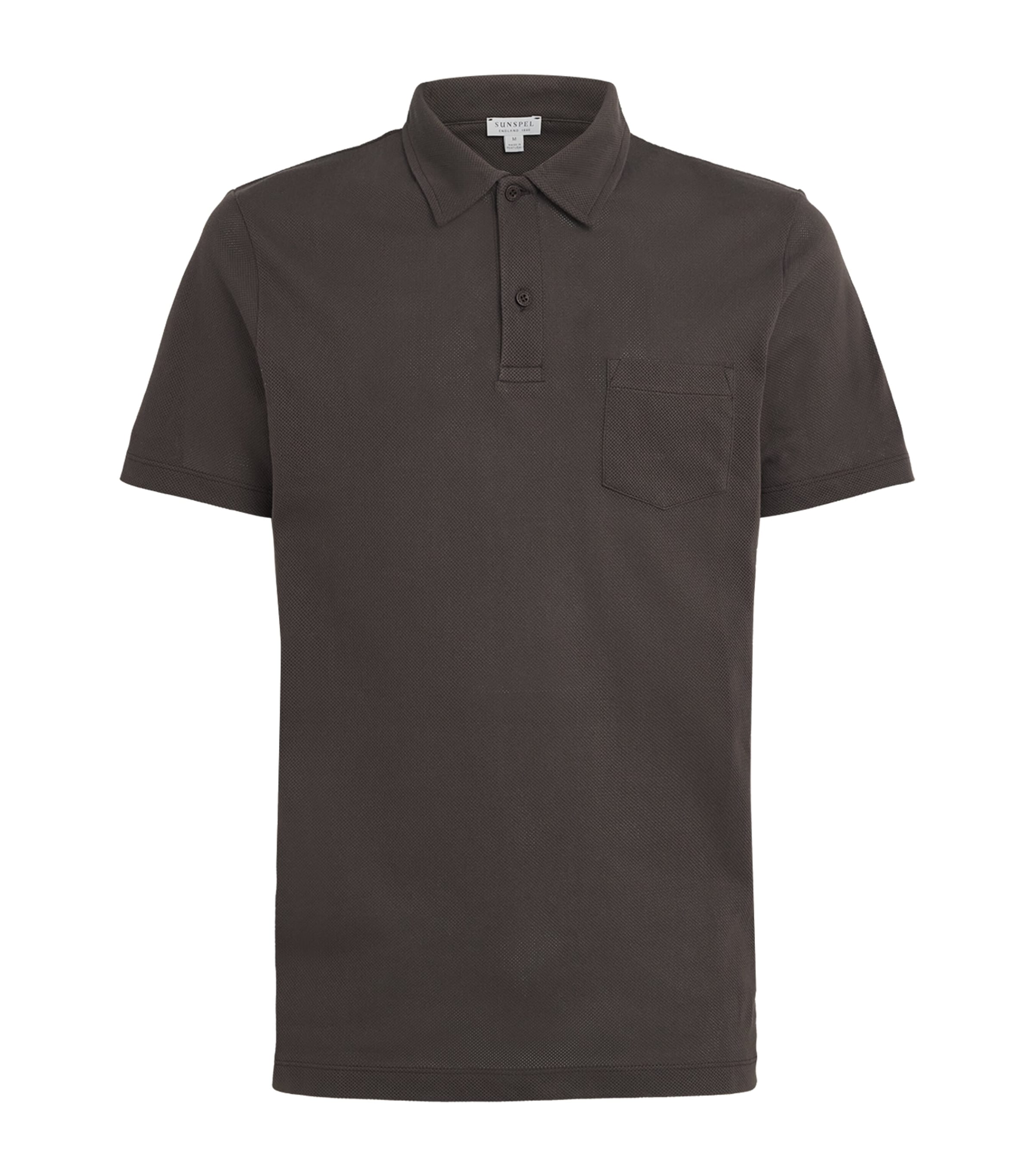 Sunspel Mens Supima Cotton Riviera Polo Shirt Brgs Dark Chocolate Image 1