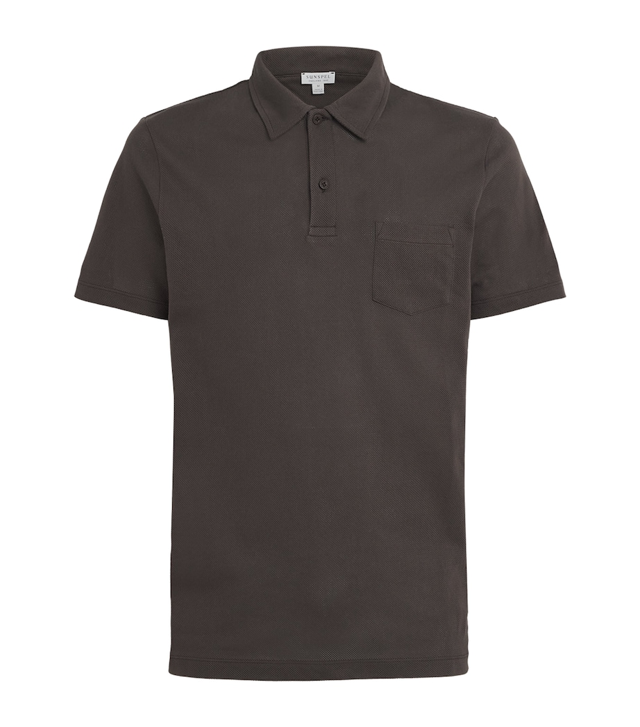 Sunspel Mens Supima Cotton Riviera Polo Shirt Brgs Dark Chocolate Image 1