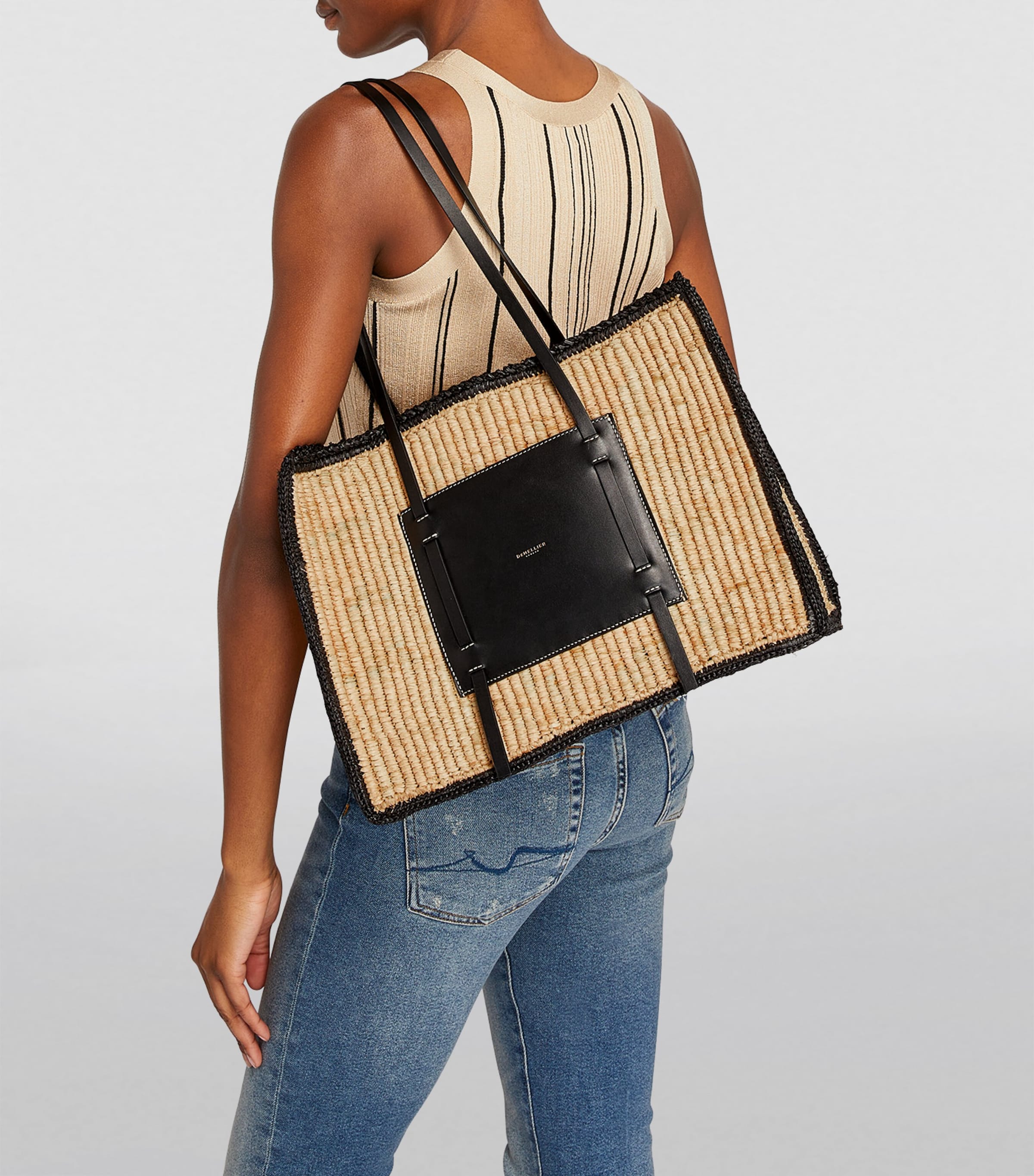 Demellier Raffia-Leather Capri Tote Bag | Harrods DK