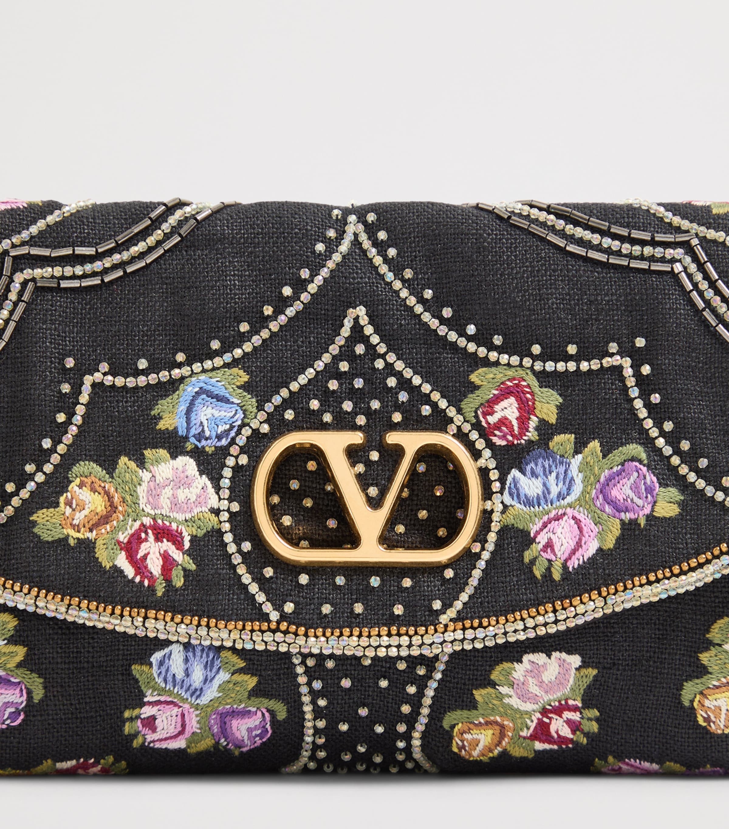 Valentino Garavani Small Linen Beaded DeVain Shoulder Bag Image 6