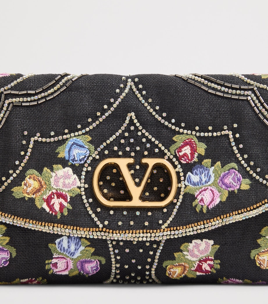 Valentino Garavani Small Linen Beaded DeVain Shoulder Bag Image 6