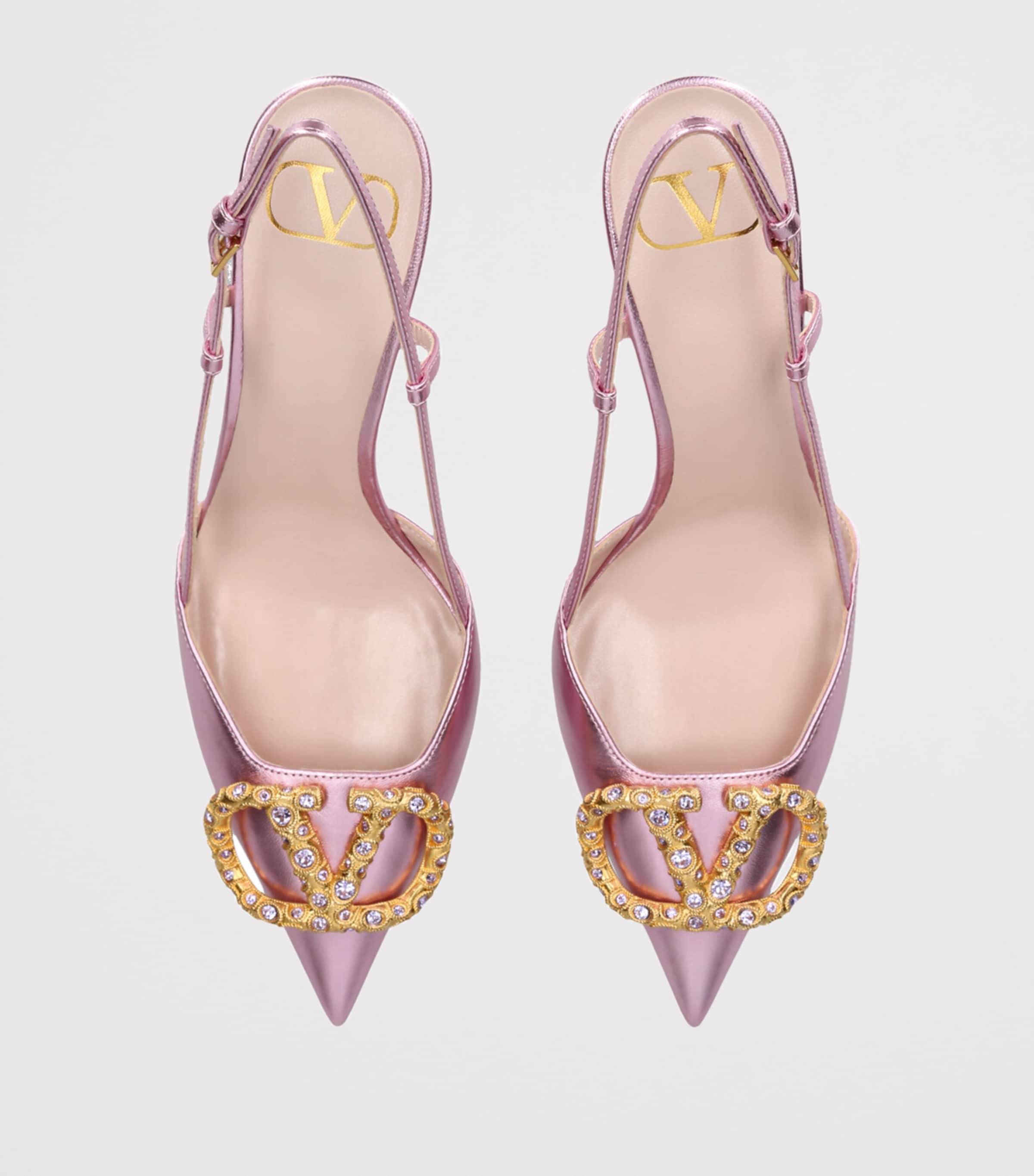 Valentino Garavani Leather VLogo Strass Slingback Pumps 80