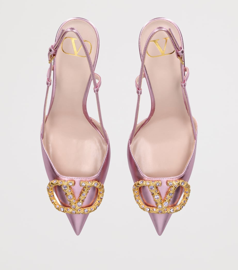 Leather VLogo Strass Slingback Pumps 80 PALE PINK Image 4