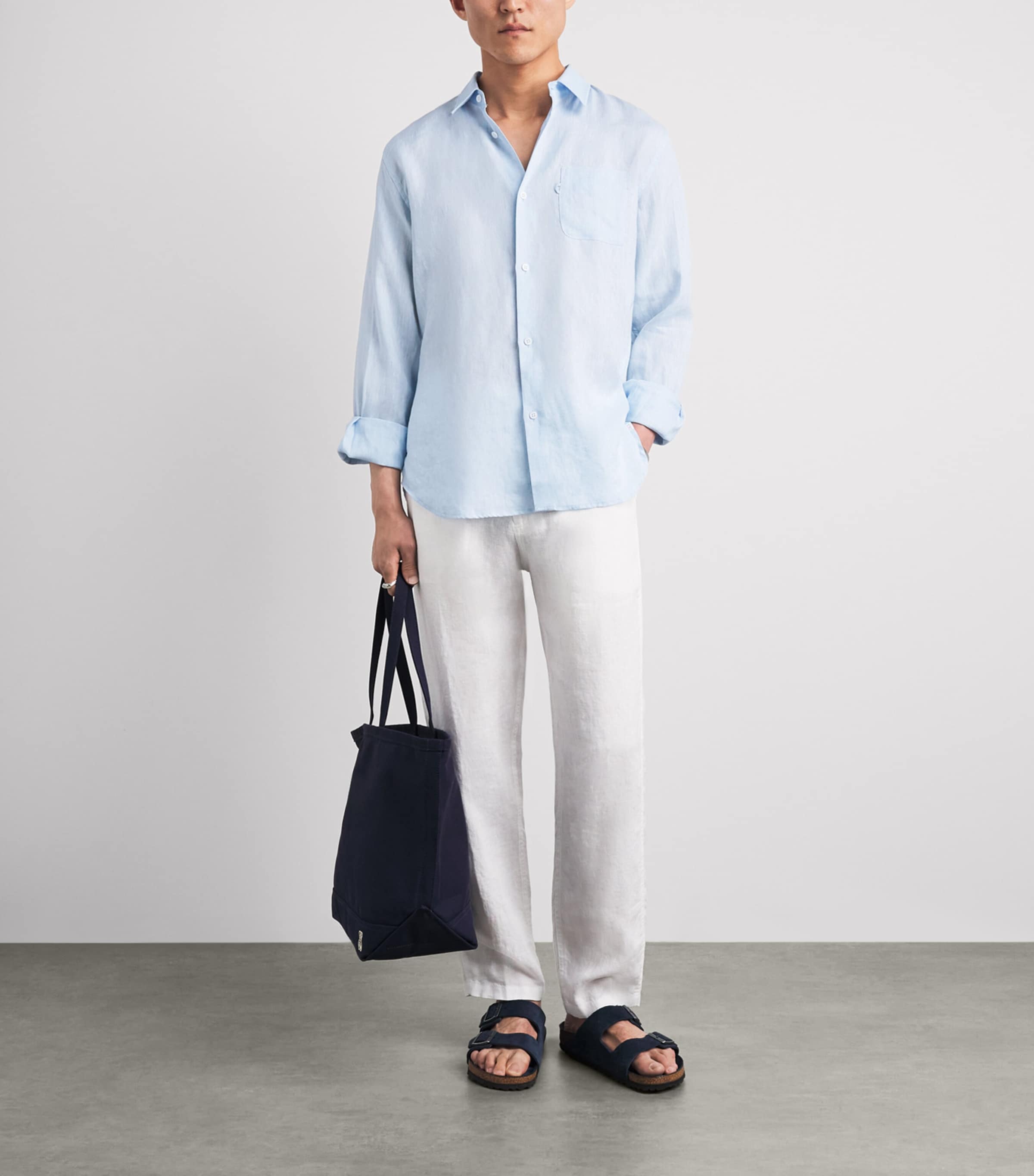 Derek Rose Mens Linen Monaco Shirt Blu Image 2