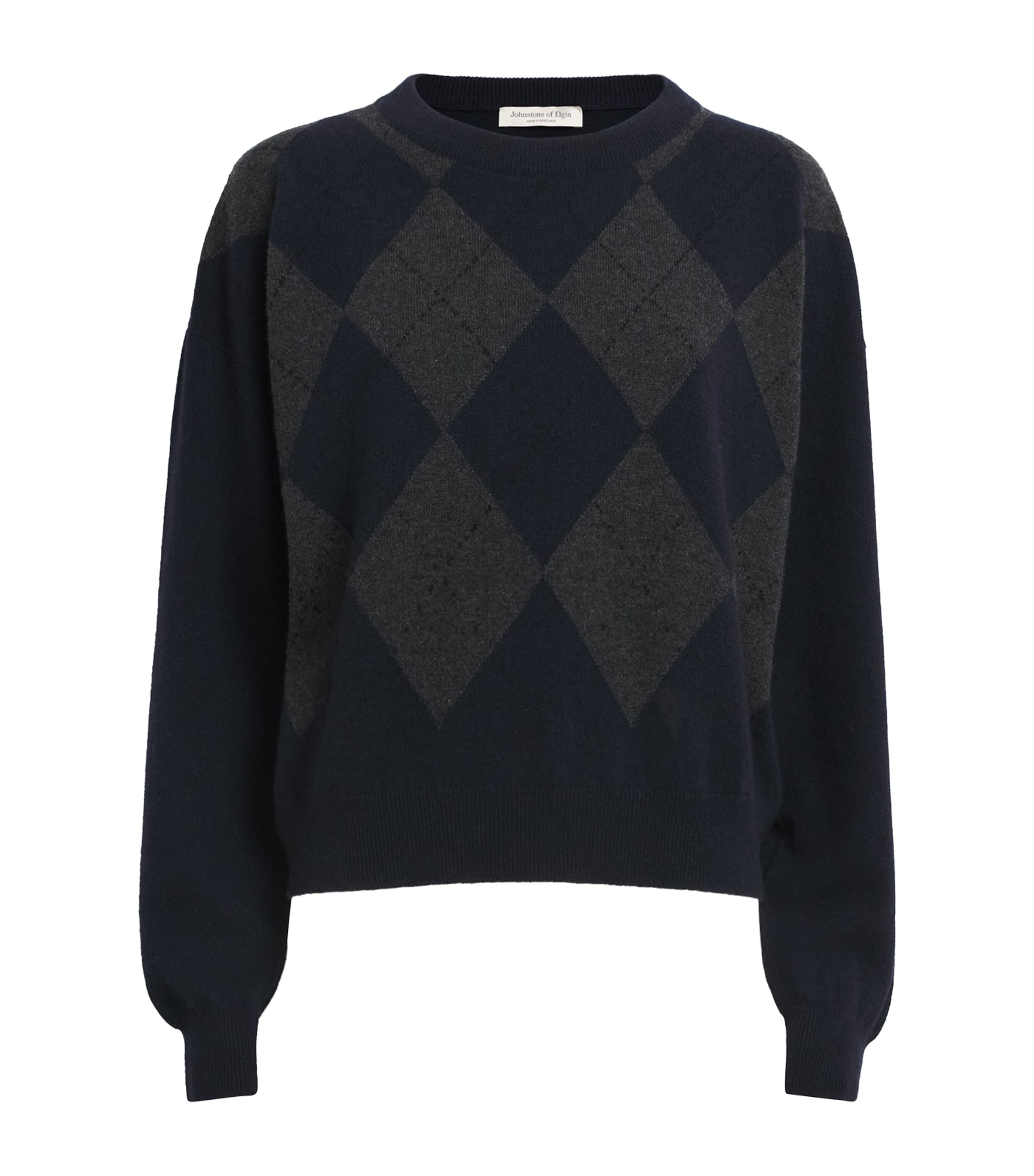 Johnstons Of Elgin Womens Cashmere Argyle Clan Sweater Dark Navy Image 1