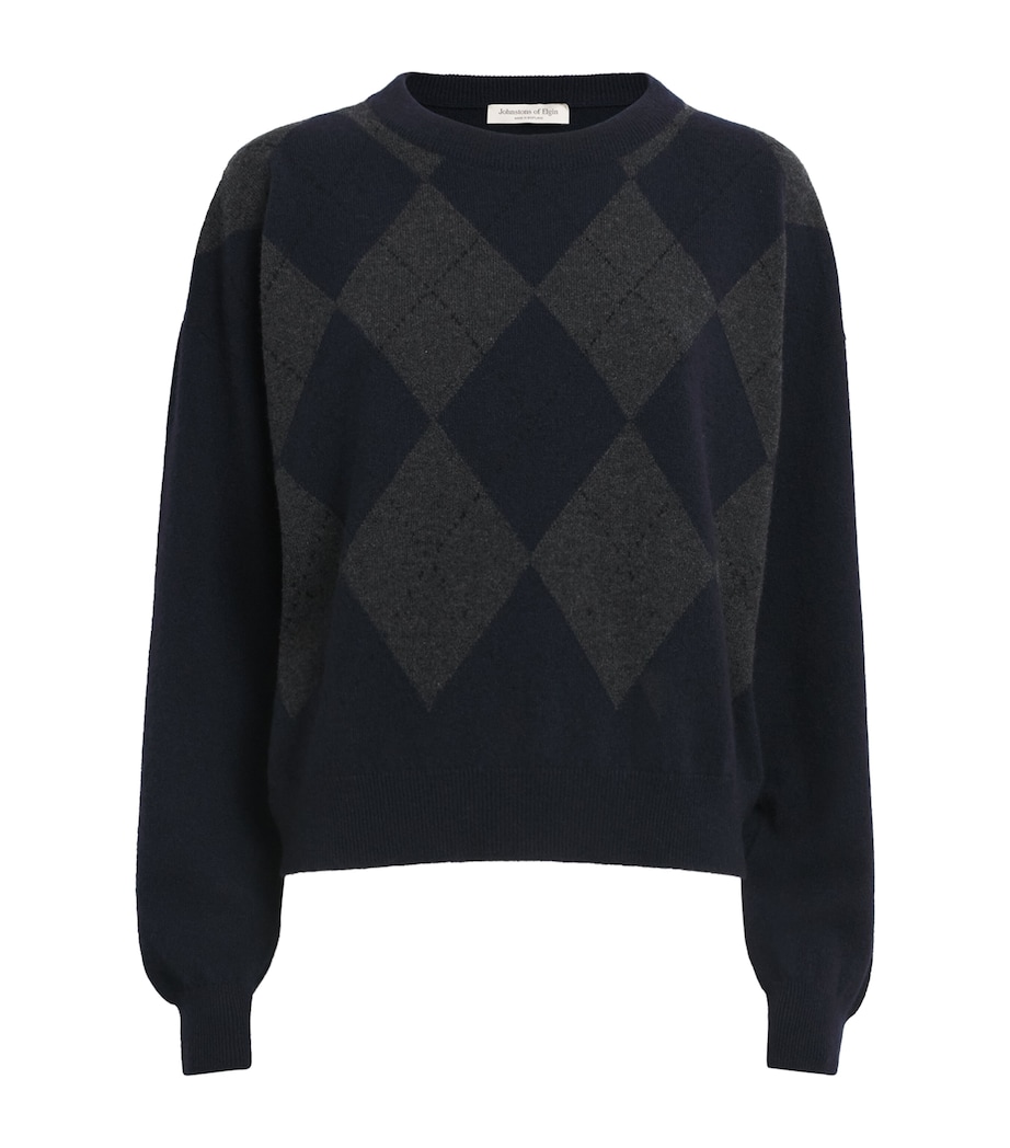 Johnstons Of Elgin Womens Cashmere Argyle Clan Sweater Dark Navy Image 1