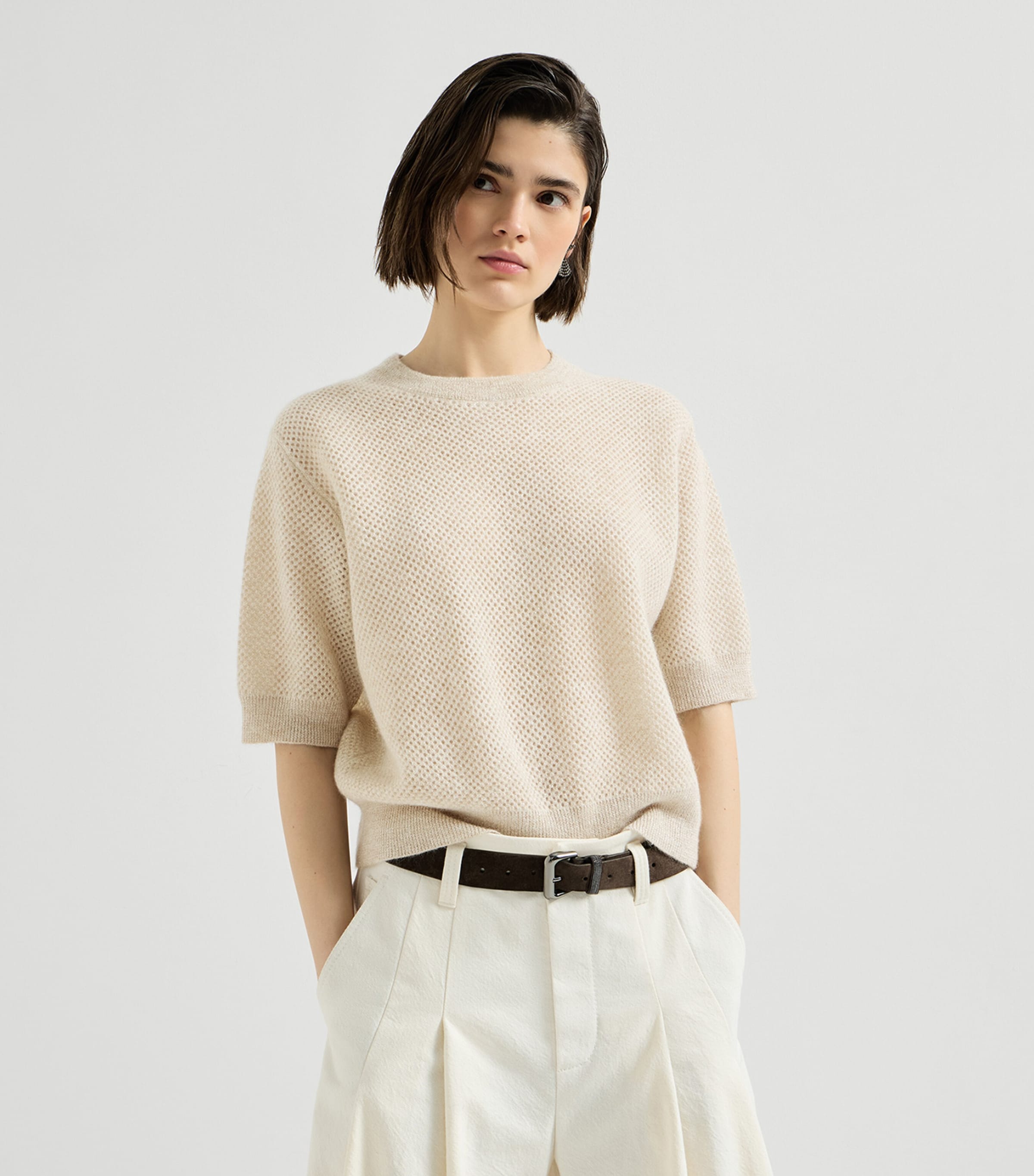 Brunello Cucinelli Womens Sparkling Short-Sleeve Sweater Shell Image 4