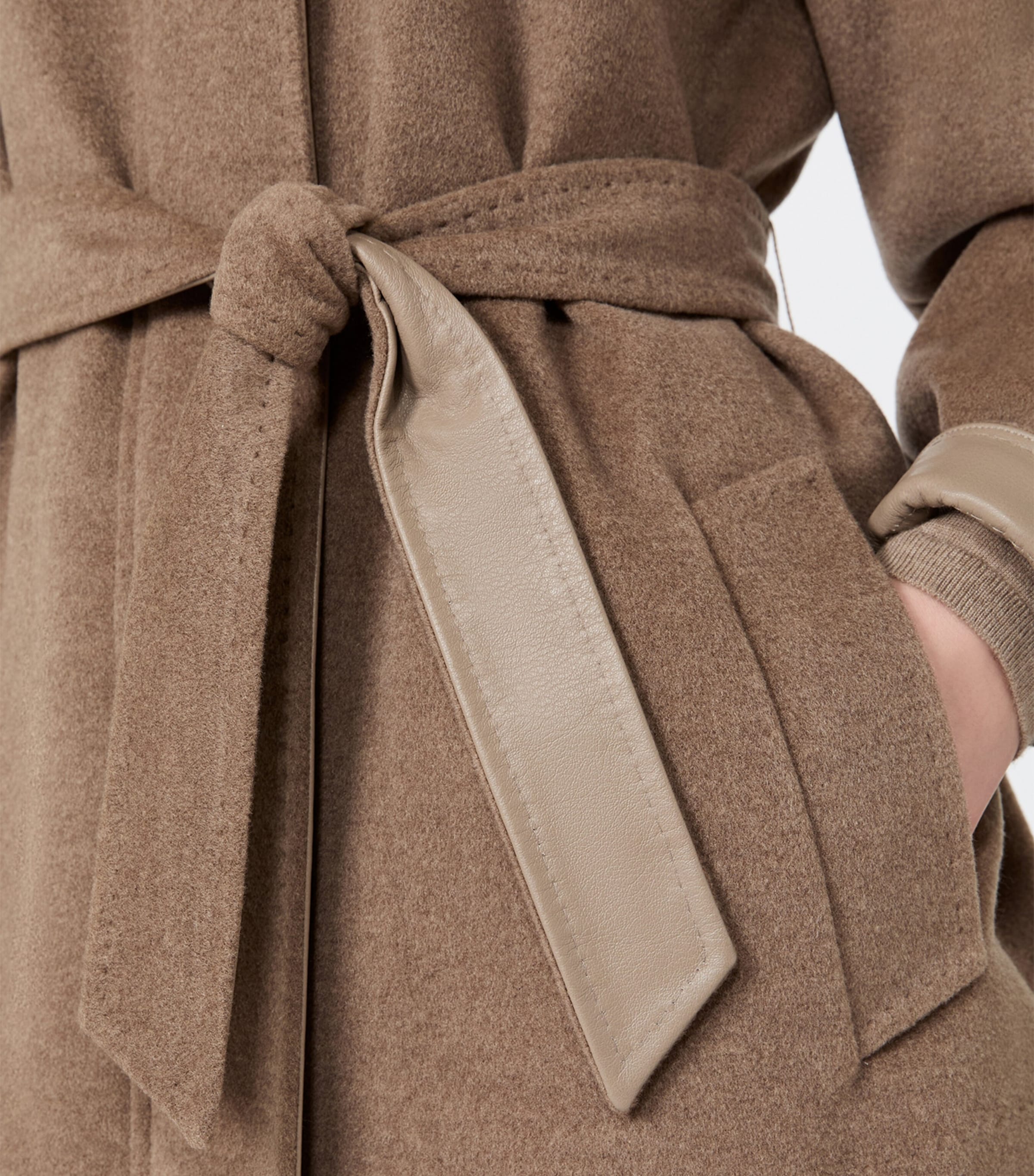 Max Mara Womens Cashmere Leather-Trim Wrap Coat Pearl Grey Image 5
