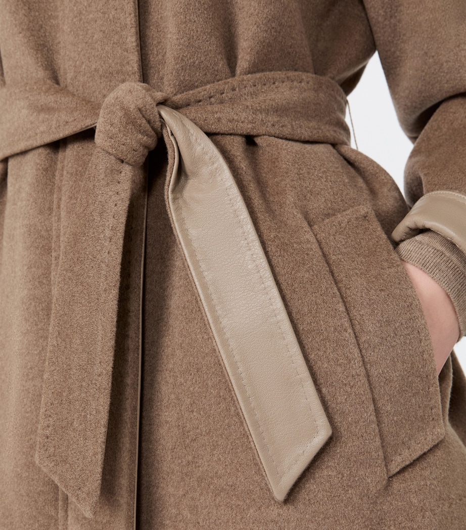 Max Mara Womens Cashmere Leather-Trim Wrap Coat Pearl Grey Image 5