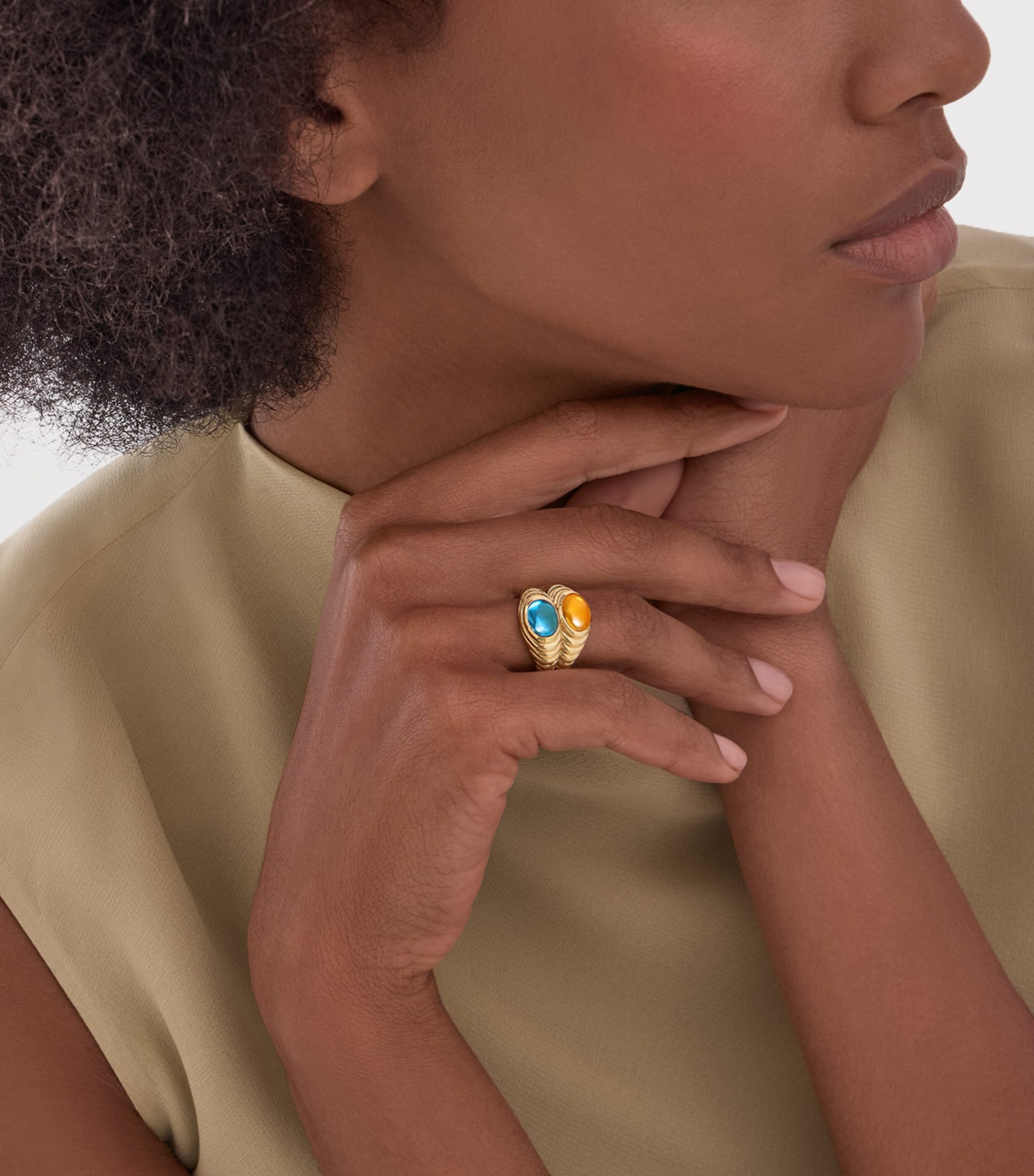 Bvlgari Yellow Gold Topaz and Quartz Doppio Baccellato Ring