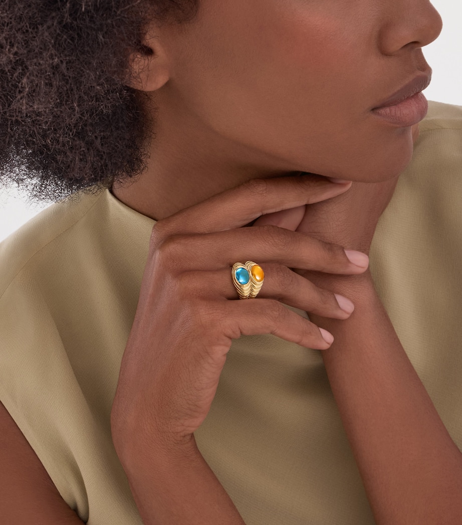 Bvlgari Yellow Gold Topaz and Quartz Doppio Baccellato Ring Yellow Gold Image 2