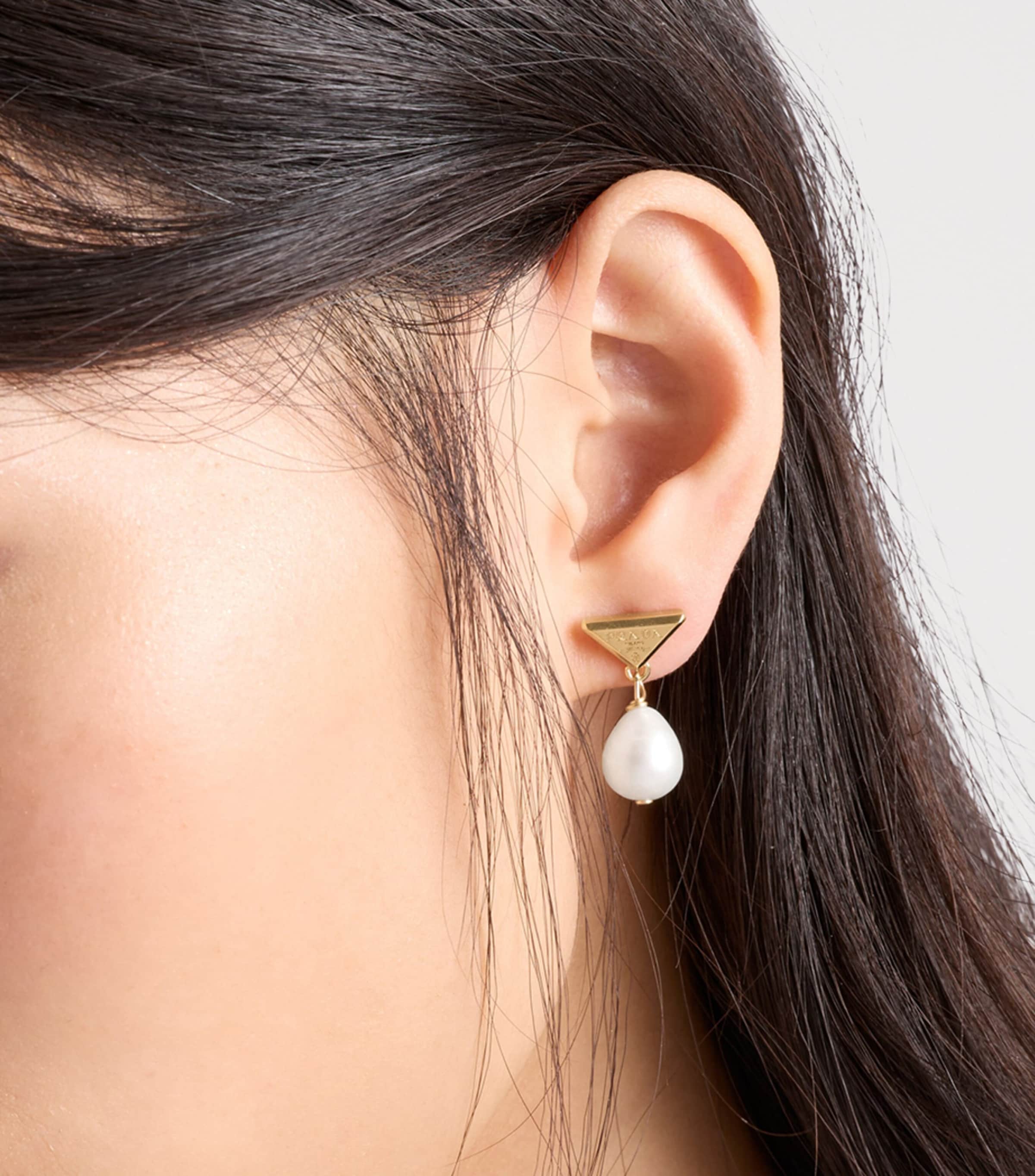 Prada Pearl Triangle Stud Earrings Gold/silver Image 2