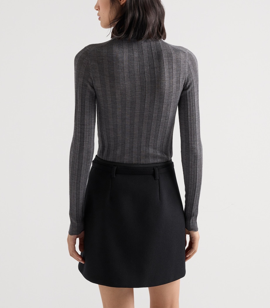 Prada Womens Wool Ribbed Polo Sweater Grey Image 5