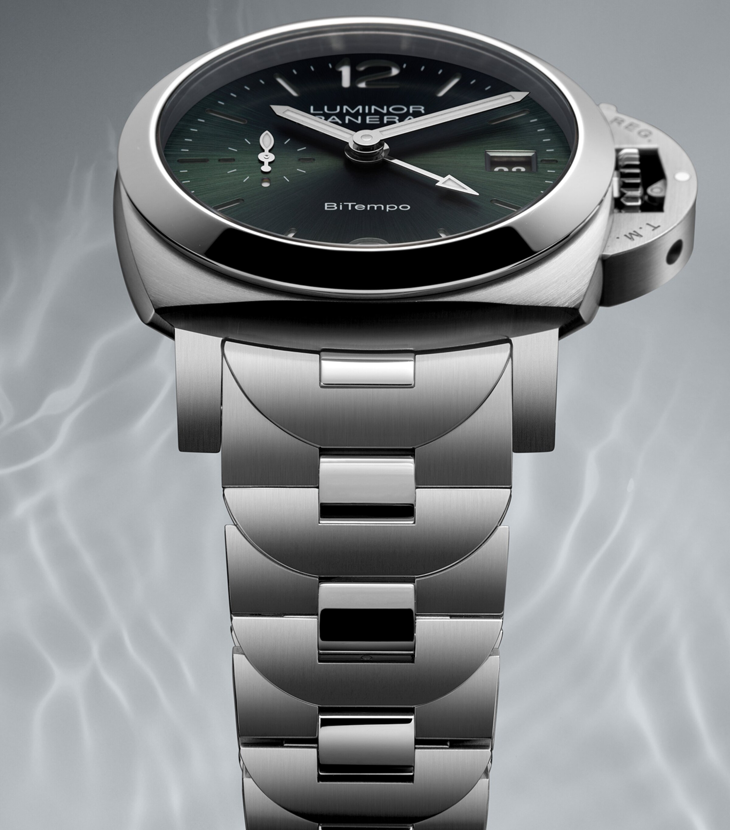 Brushed Steel Luminor Quaranta BiTempo Watch 40mm GREEN Image 7
