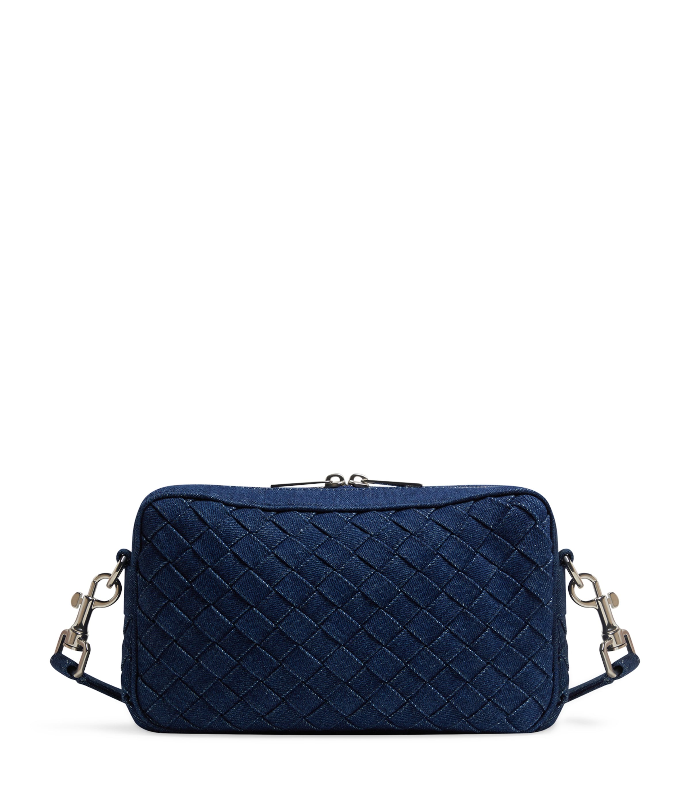 Bottega Veneta Small Denim Intreccio Cross-body Bag In Blue