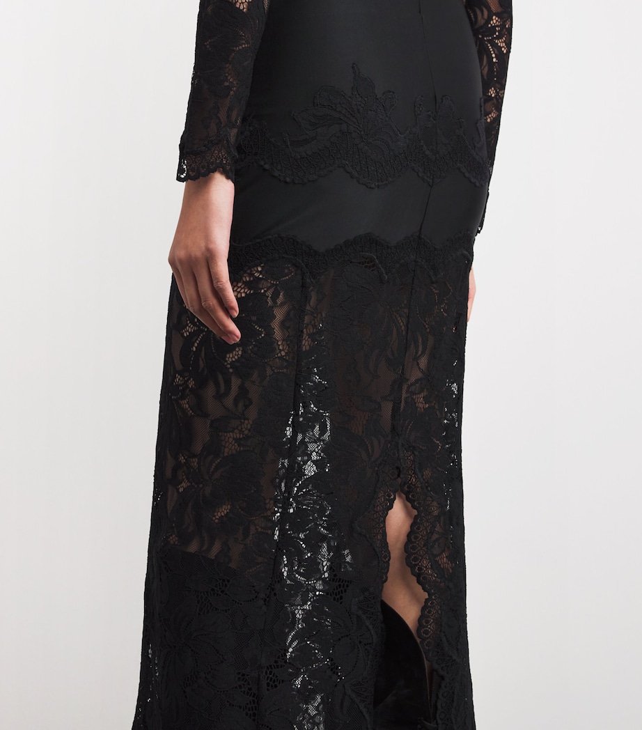 Lace-Trim Maxi Dress P001 BLACK Image 4