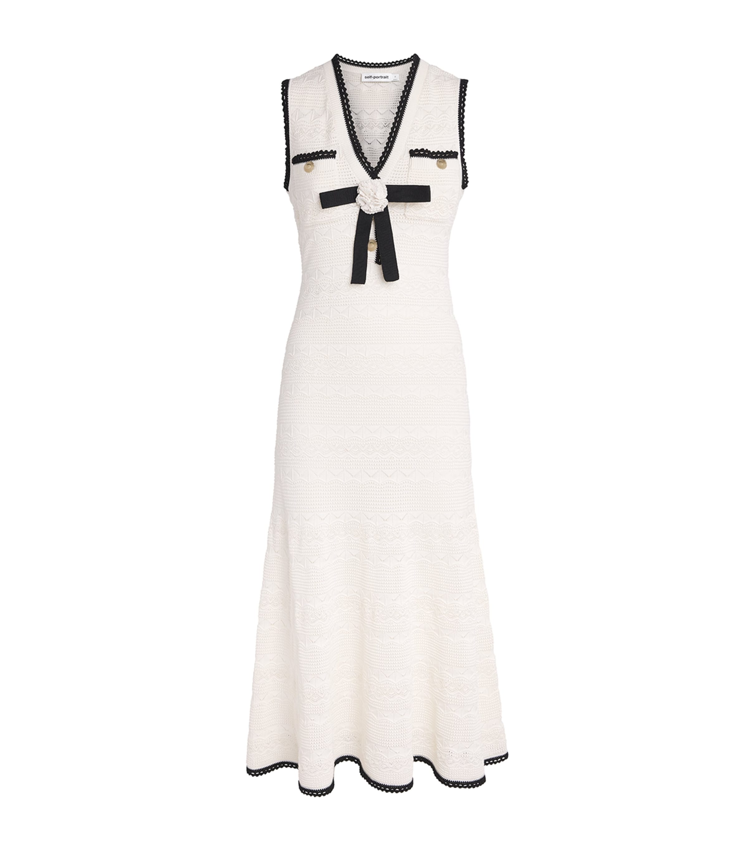 Self-Portrait Womens Knitted Pointelle Midi Dress White Image 1