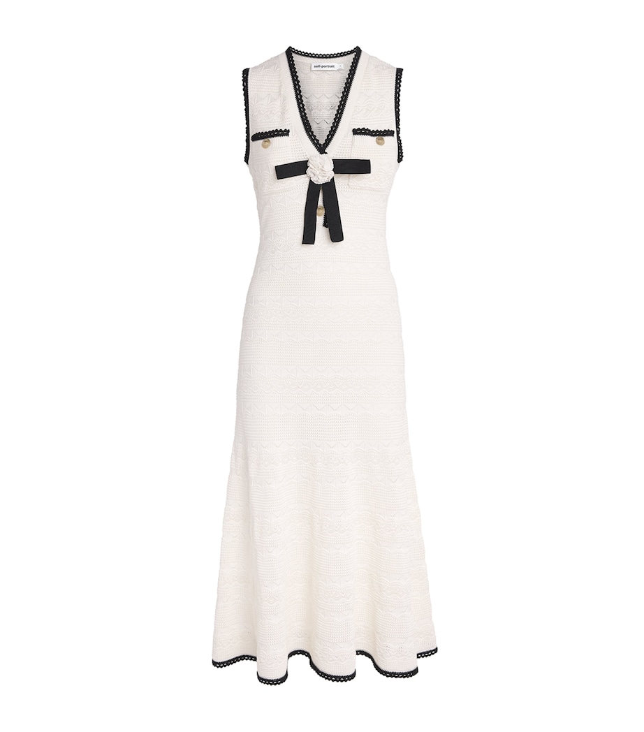 Self-Portrait Womens Knitted Pointelle Midi Dress White Image 1