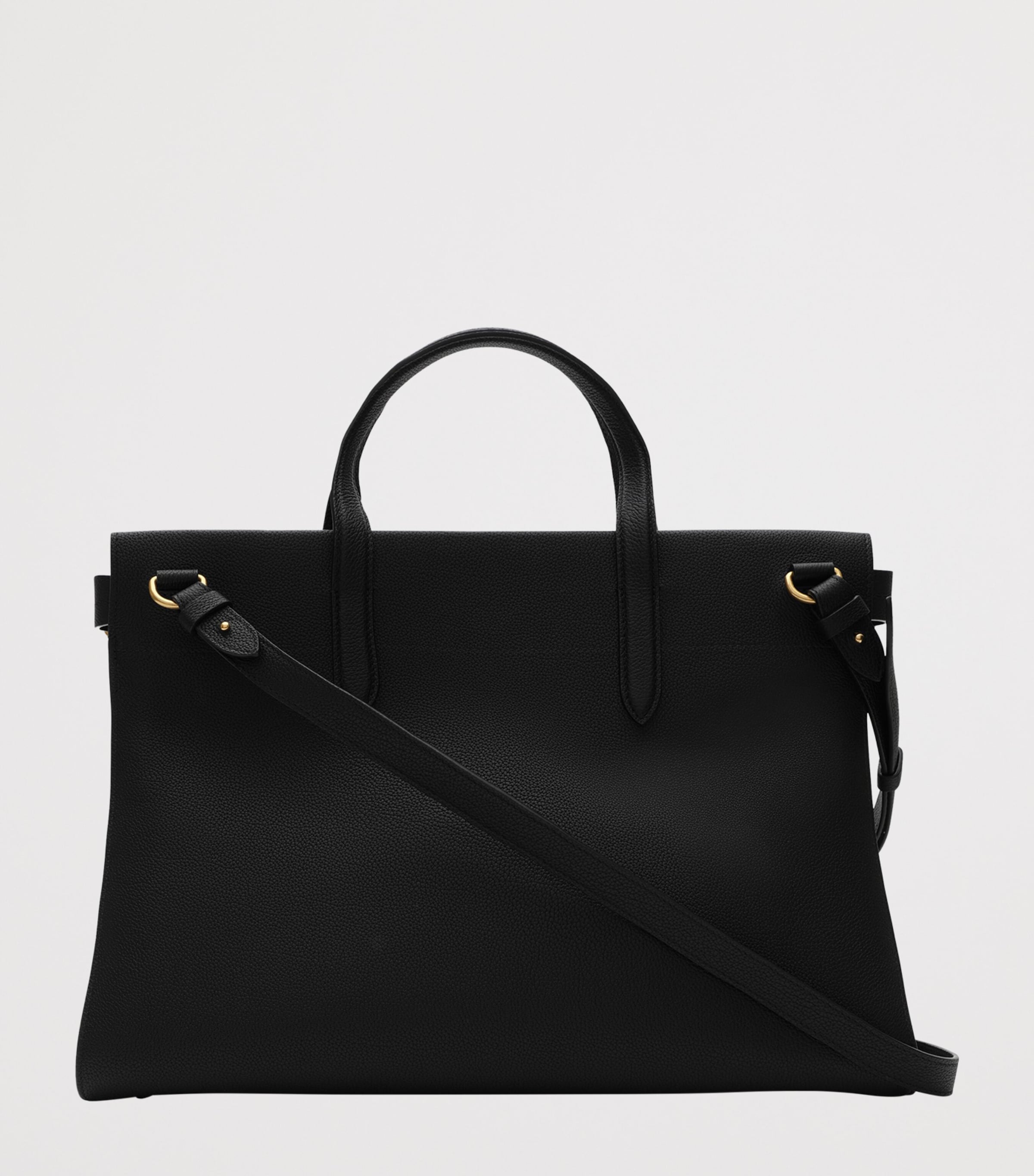 Burberry Medium Leather Cotswolds Check Tote Bag Black Image 5