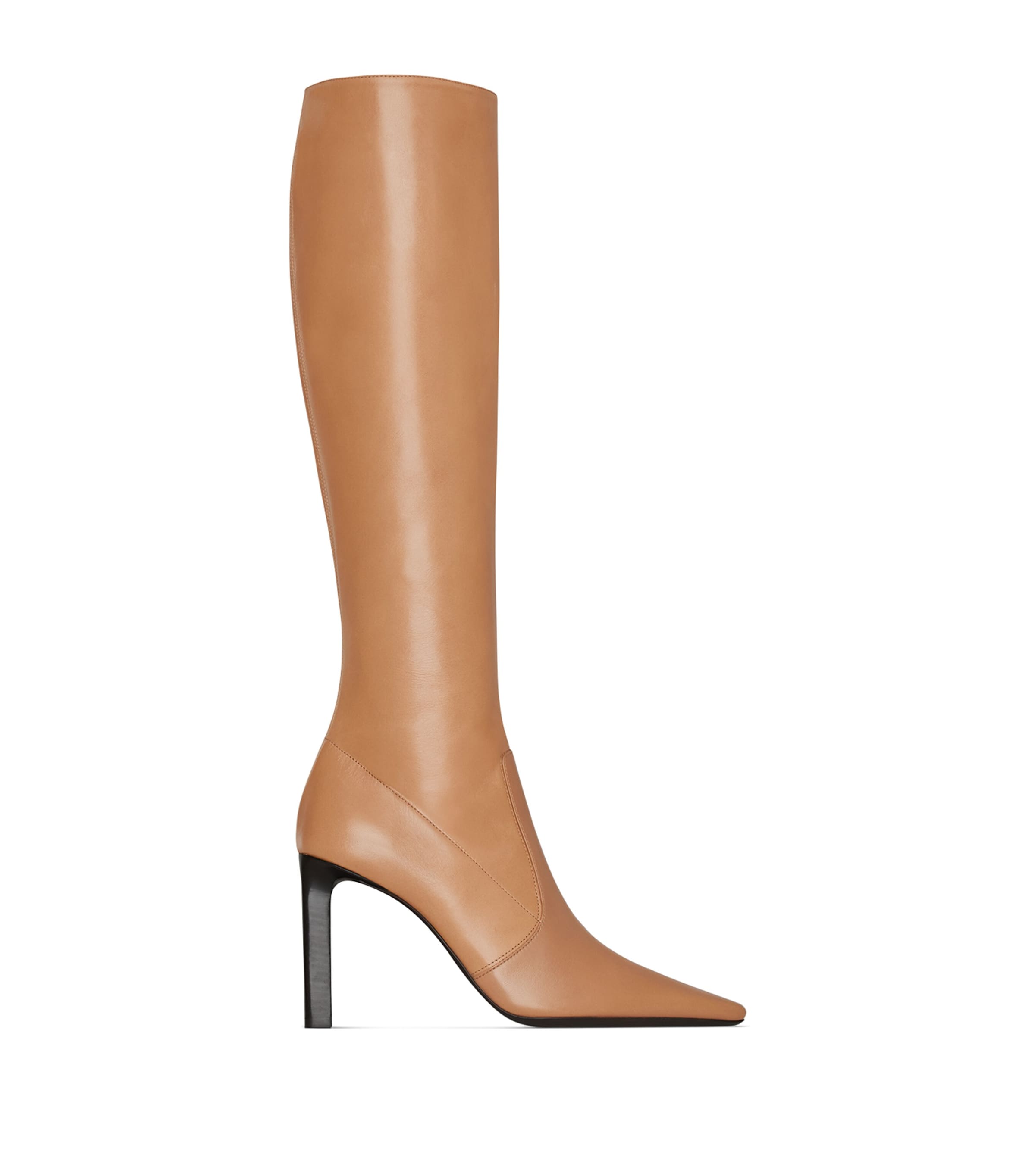 Saint Laurent Lambskin Francoise Knee-high Boots 95 In Brown