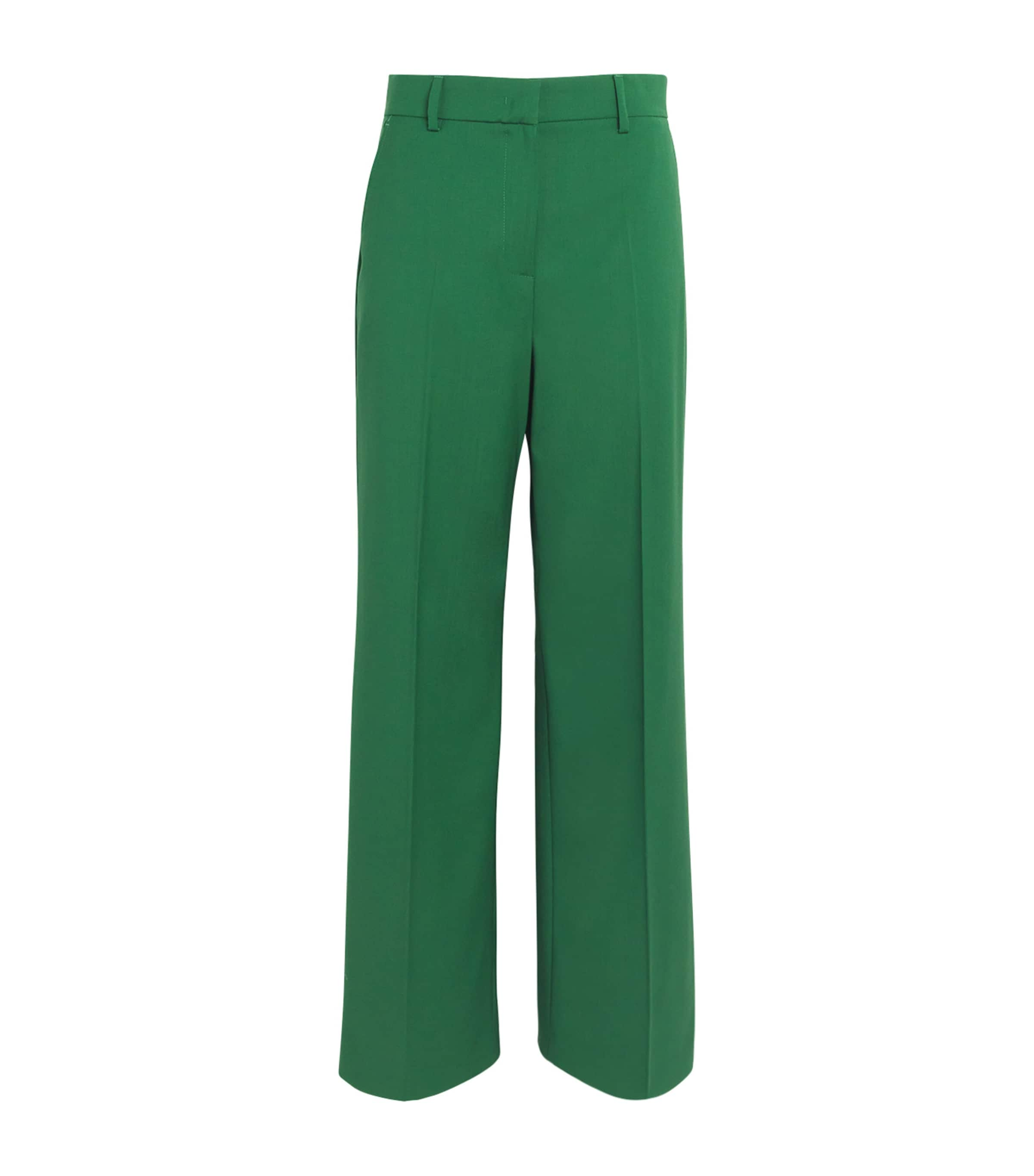 Shop Weekend Max Mara Wool Wide-leg Trousers In Green