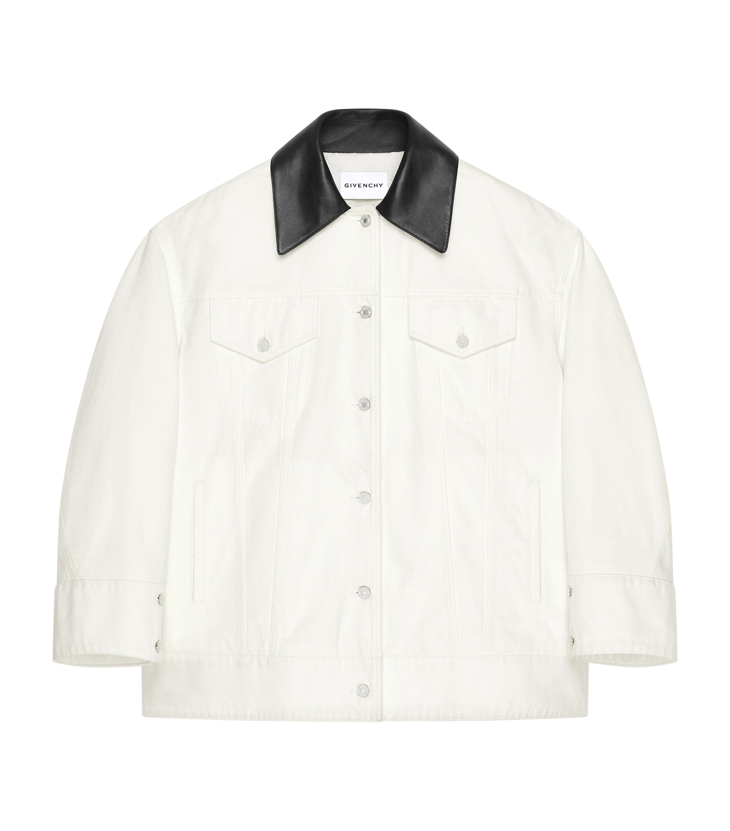 Leather-Trim Oversized Denim Jacket OFF WHITE Image 1