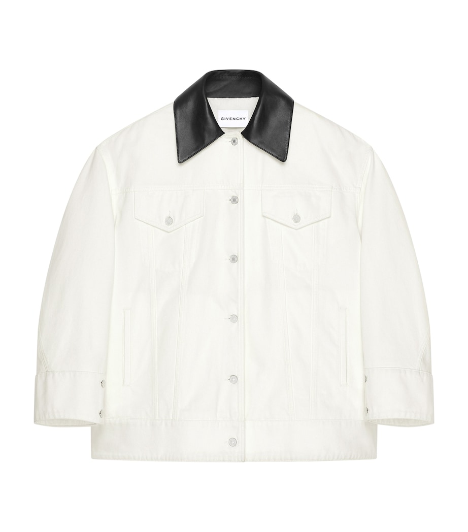 Leather-Trim Oversized Denim Jacket OFF WHITE Image 1