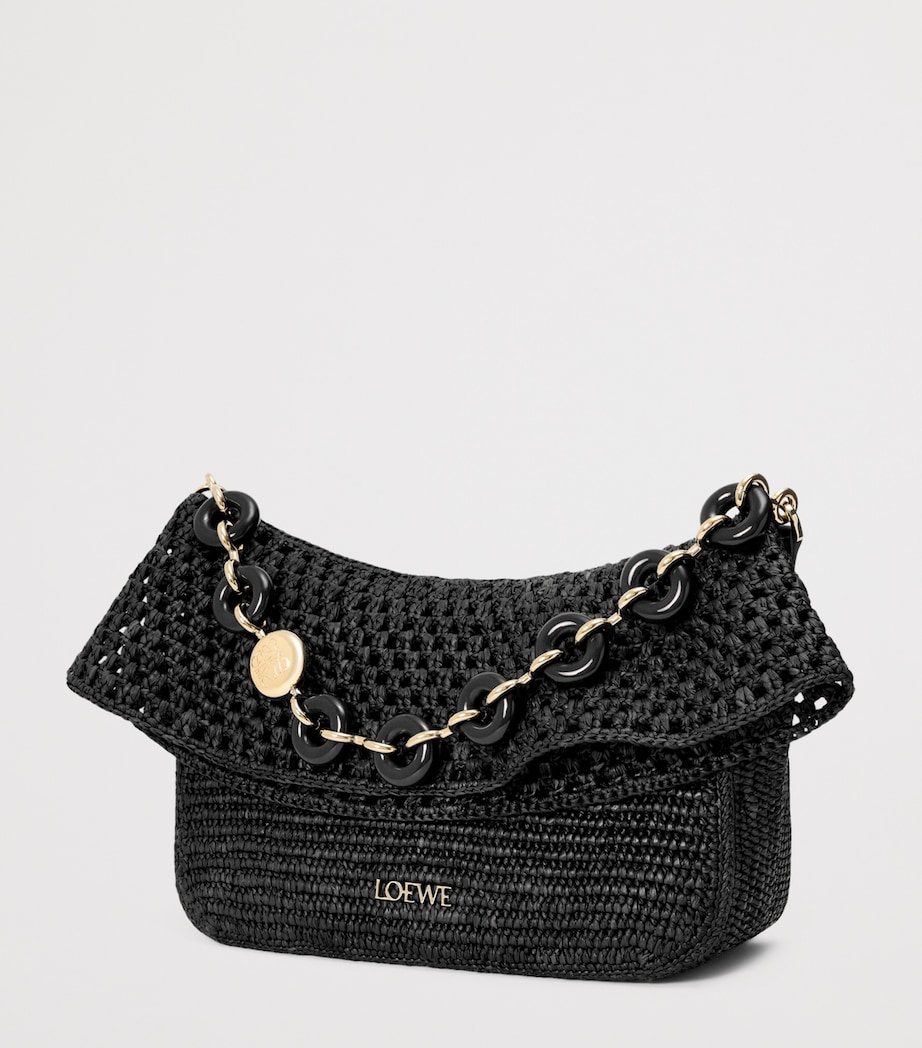 x Paula's Ibiza Medium Raffia Ola Shoulder Bag BLACK Image 3