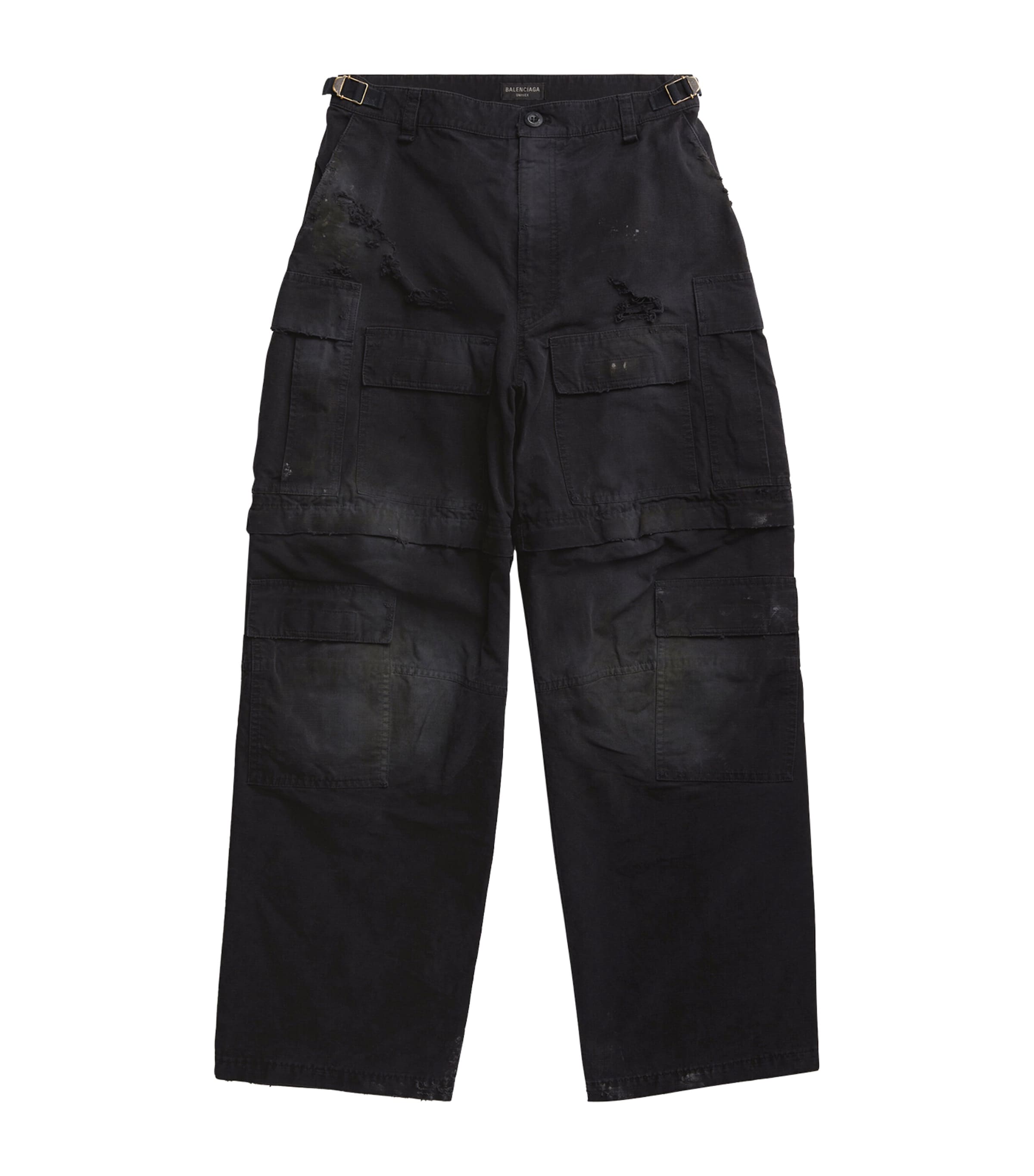 Balenciaga Distressed Cargo Trousers In Black