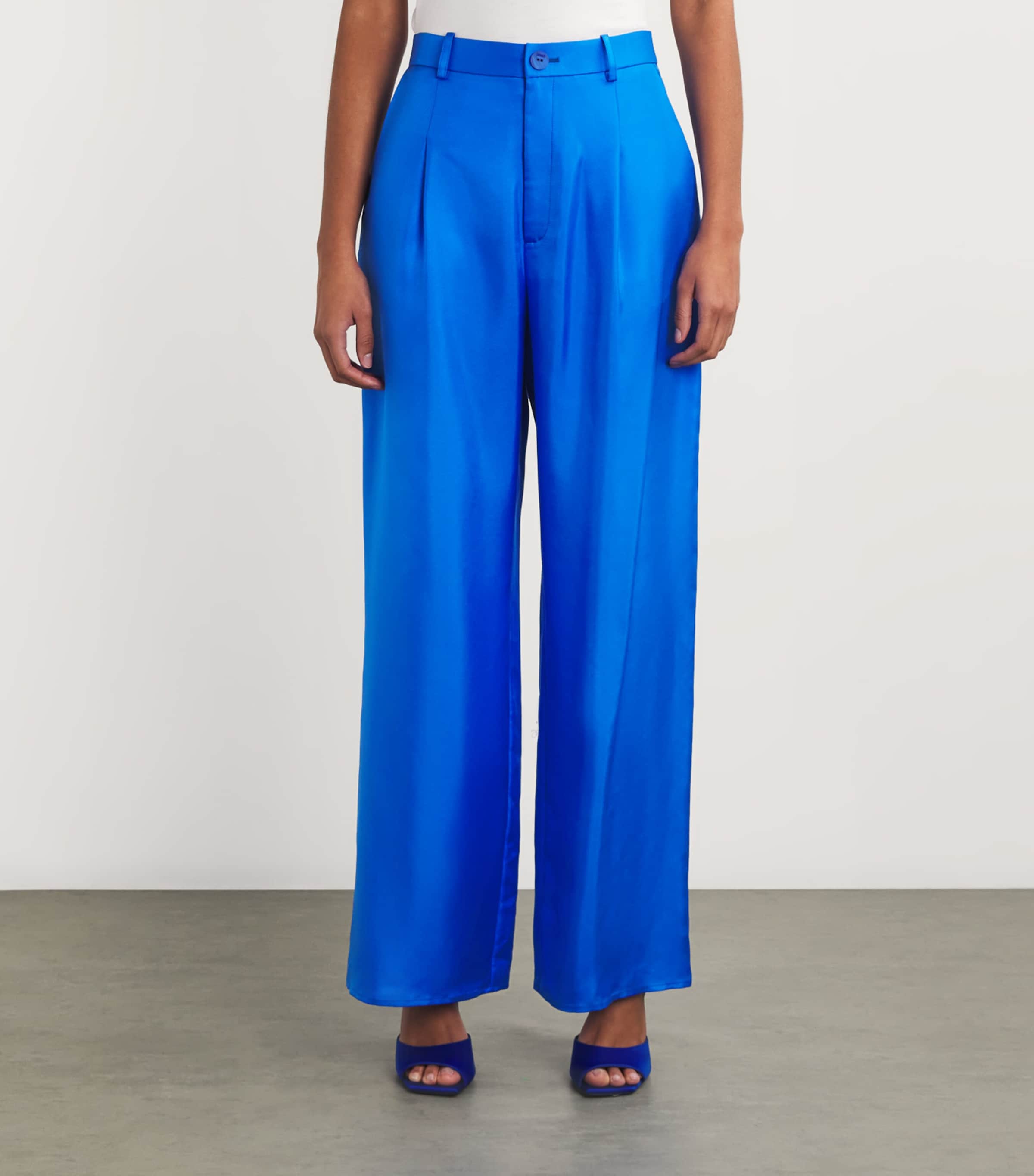 LAPOINTE Womens Silk Pleated Wide-Leg Trousers Electric Blue Image 3