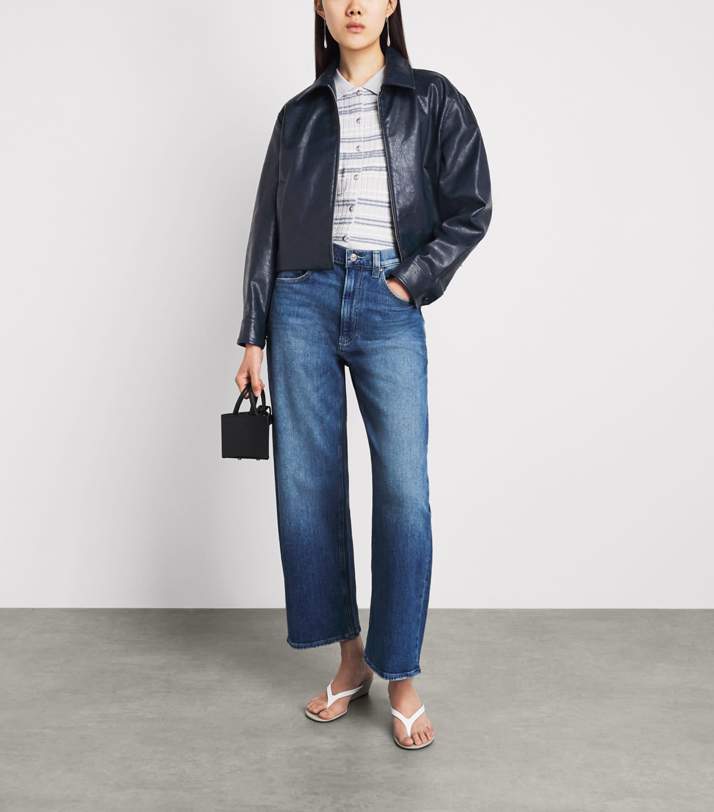 Rag & Bone Womens Faux Leather Krista Bomber Jacket Navy Image 2